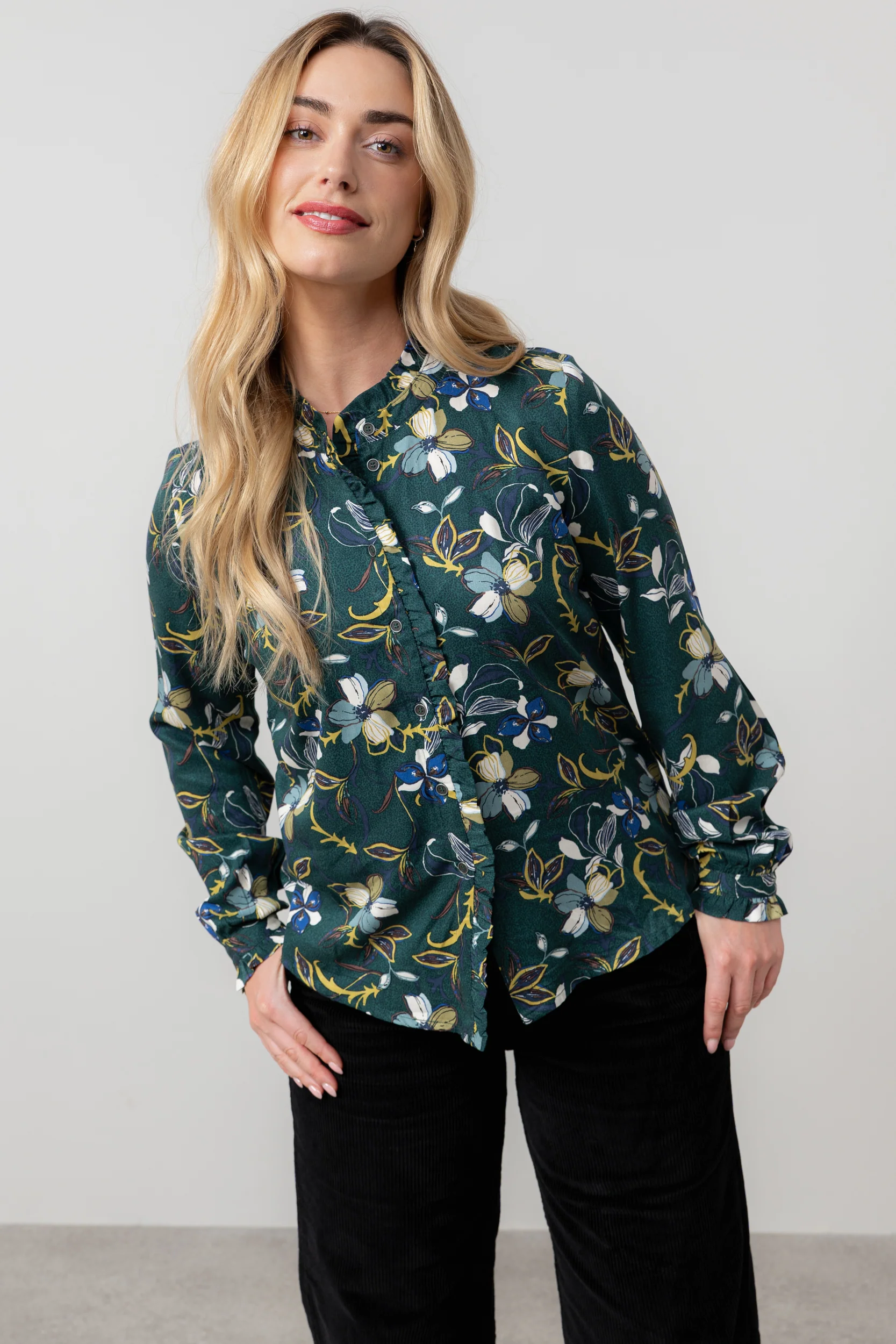 Sage Floral Print Frill Blouse Green - Image 5