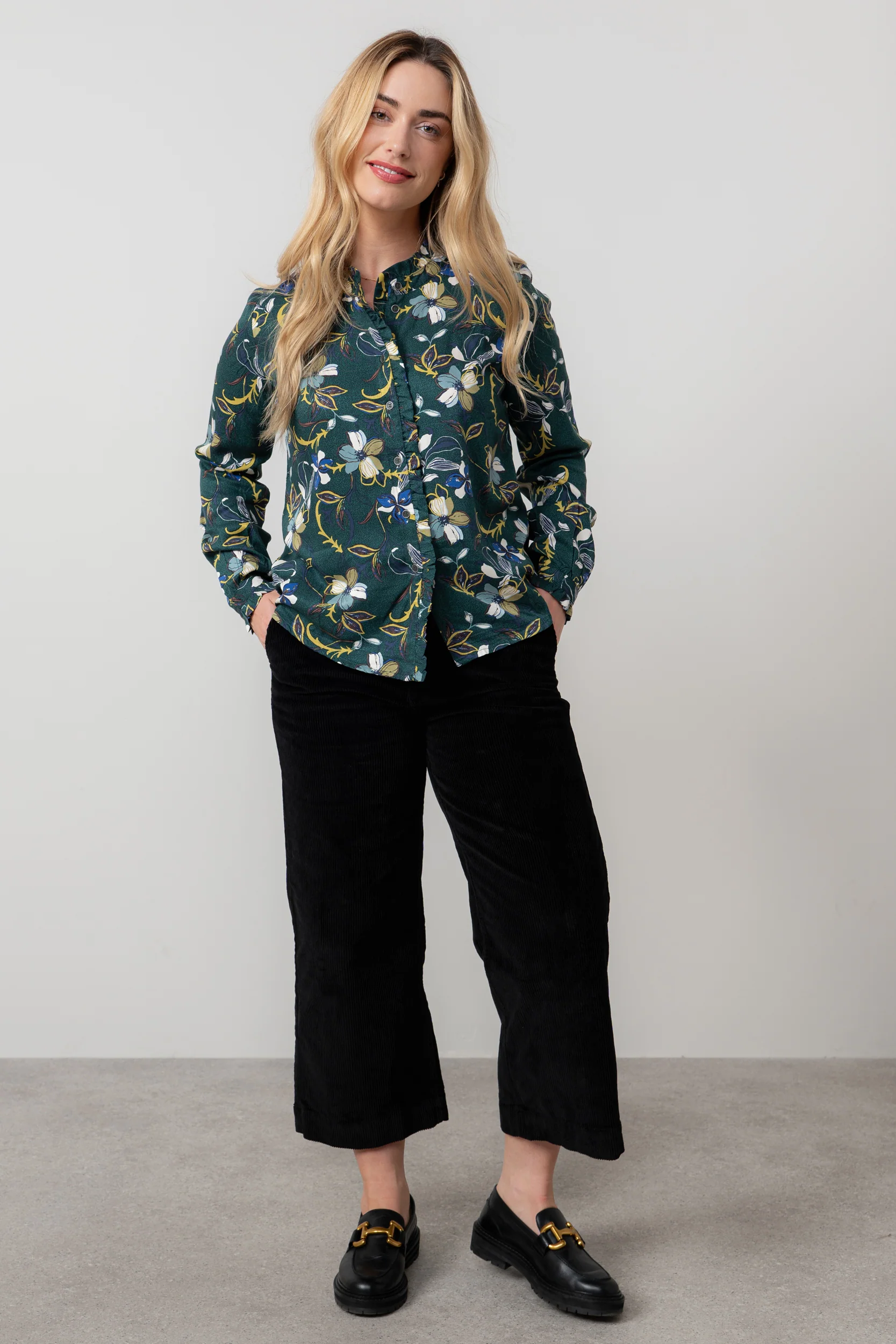 Sage Floral Print Frill Blouse Green - Image 6