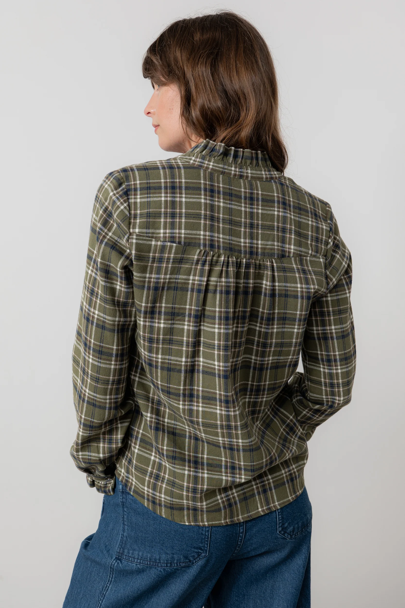 Sage Frill Organic Brushed Cotton Checked Blouse Multi - Image 4