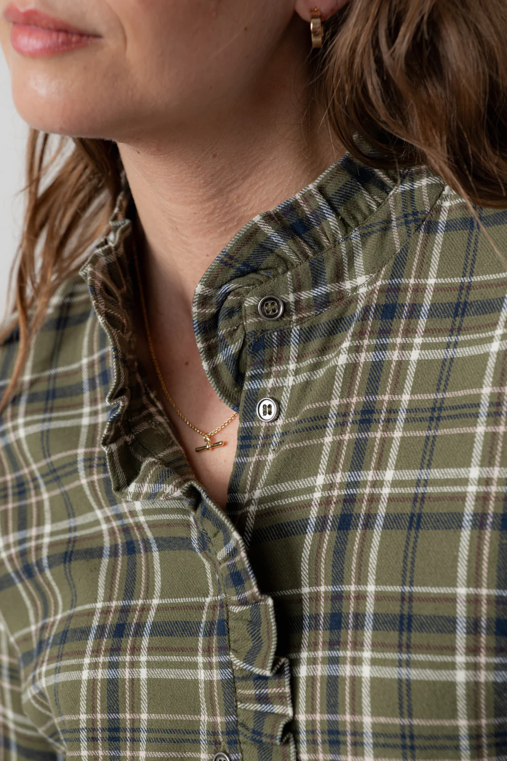 Sage Frill Organic Brushed Cotton Checked Blouse Multi - Image 5