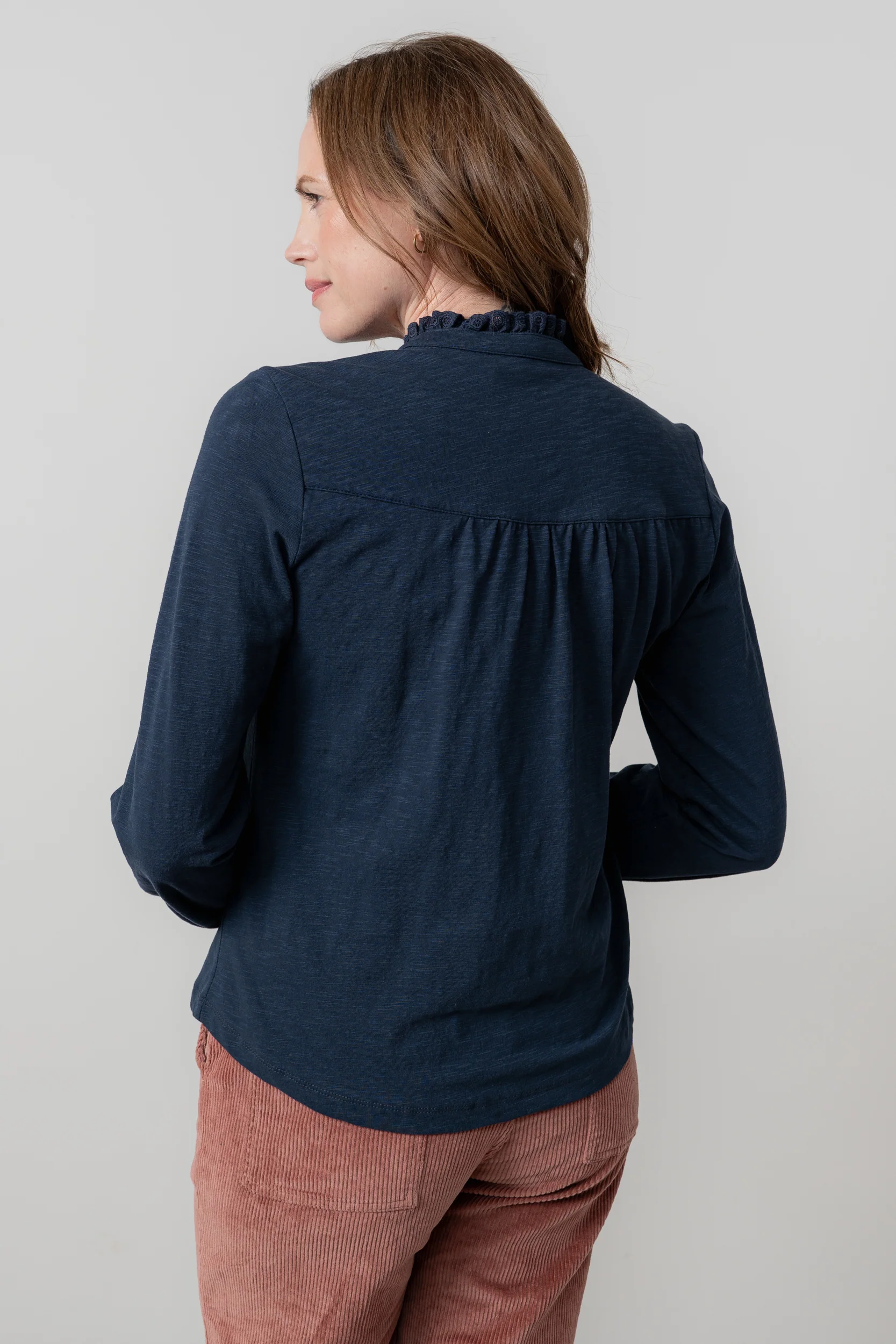 Sage Frill Organic Cotton Blouse Navy - Image 4