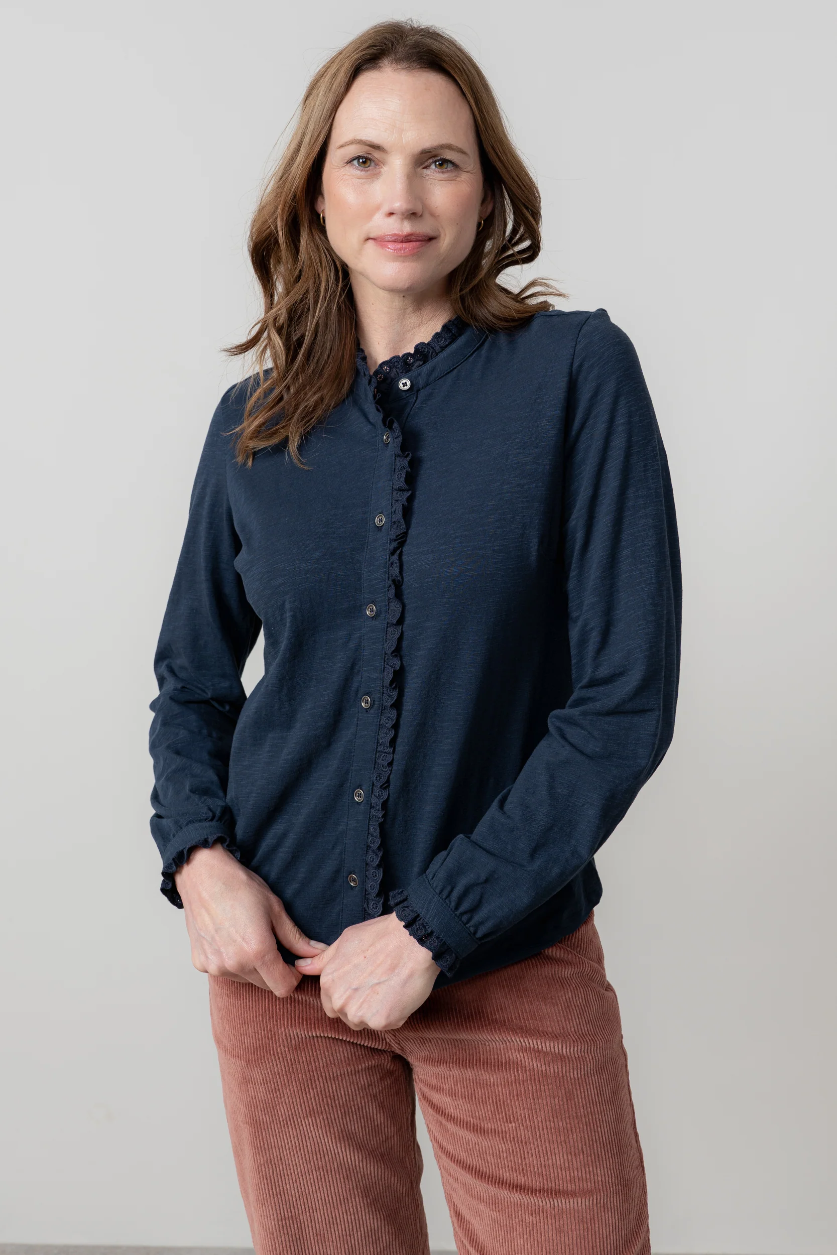 Sage Frill Organic Cotton Blouse Navy - Image 5