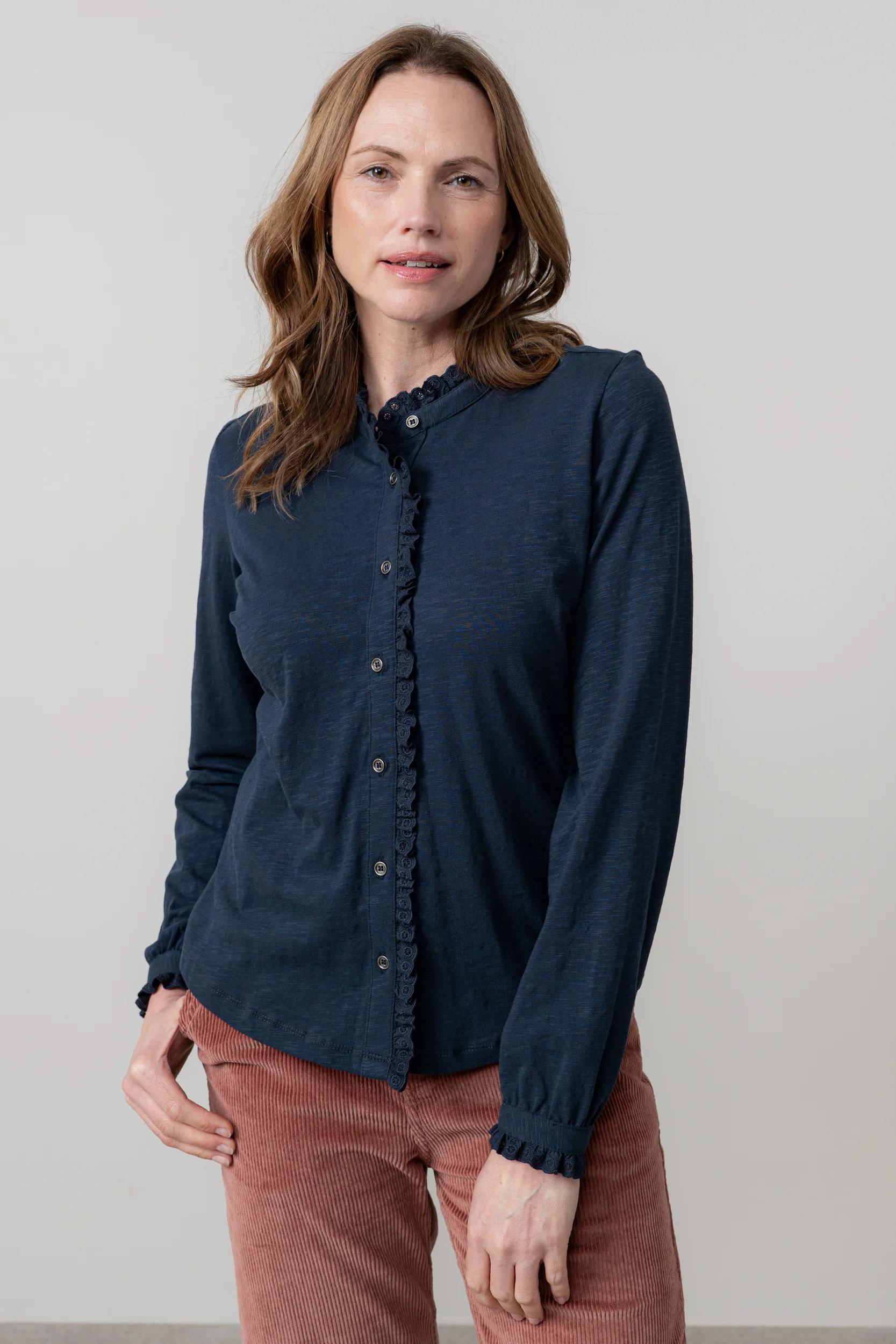 Sage Frill Organic Cotton Blouse Navy - Image 6