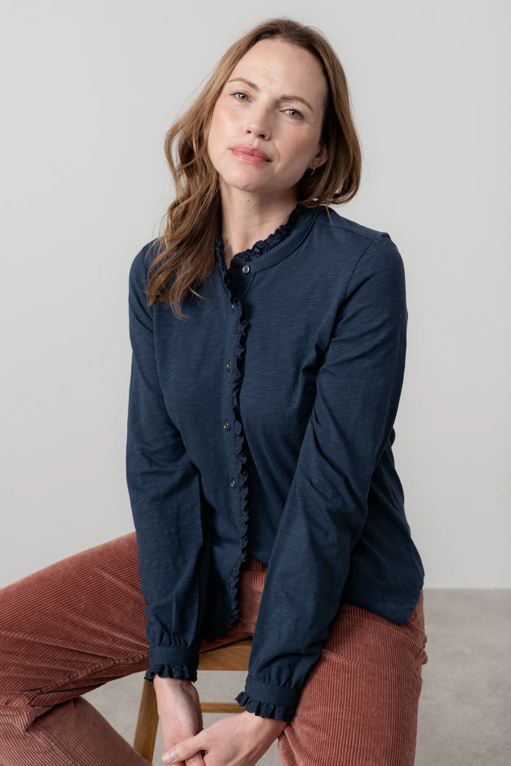 Sage Frill Organic Cotton Blouse Navy - Image 7