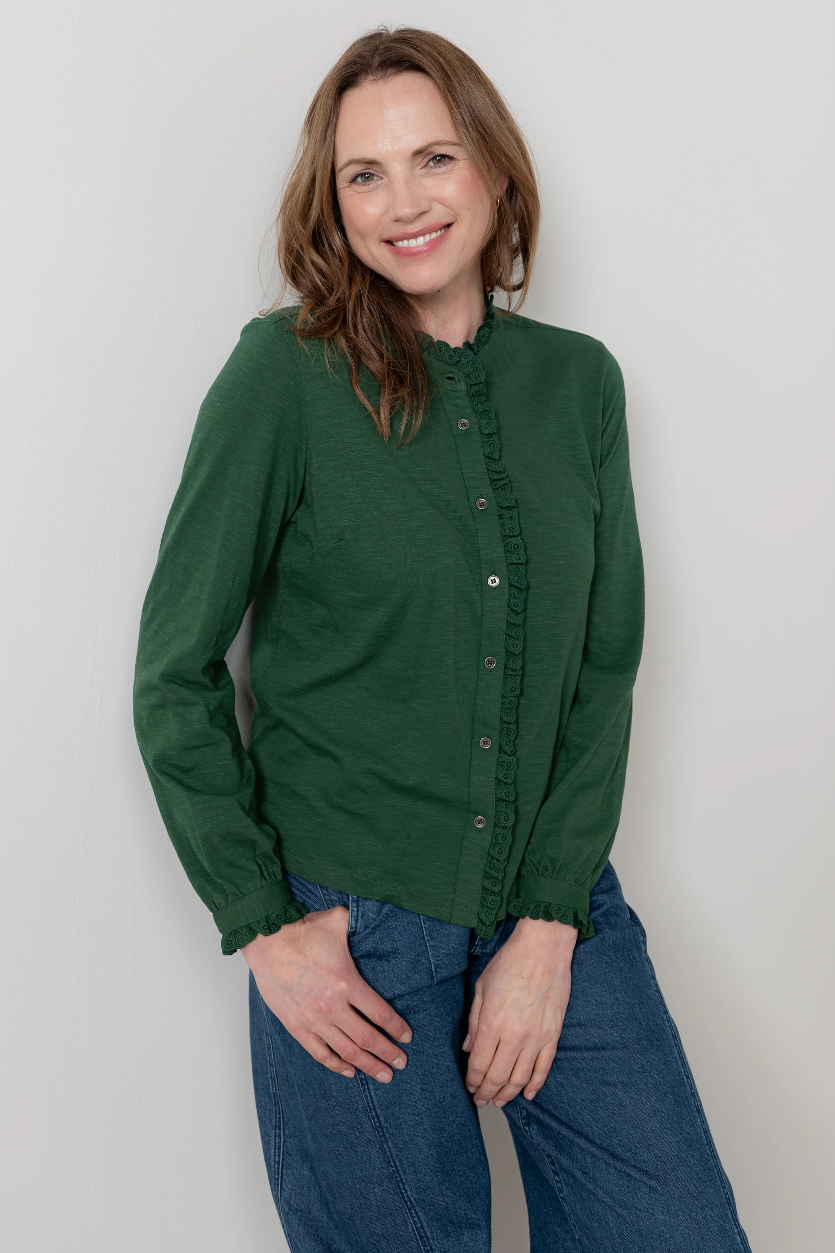 Sage Frill Organic Cotton Blouse Pine Green - Image 2