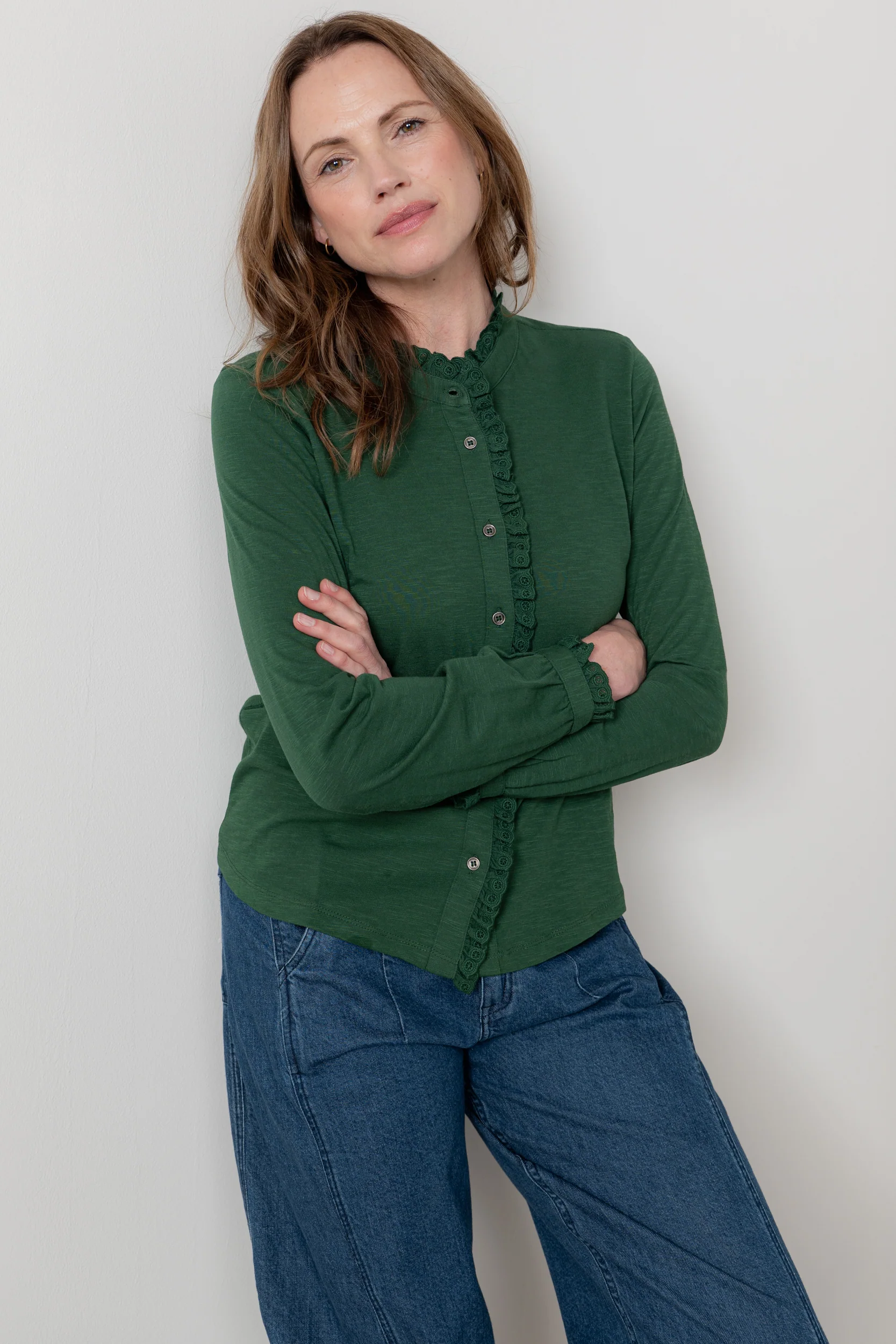 Sage Frill Organic Cotton Blouse Pine Green - Image 3