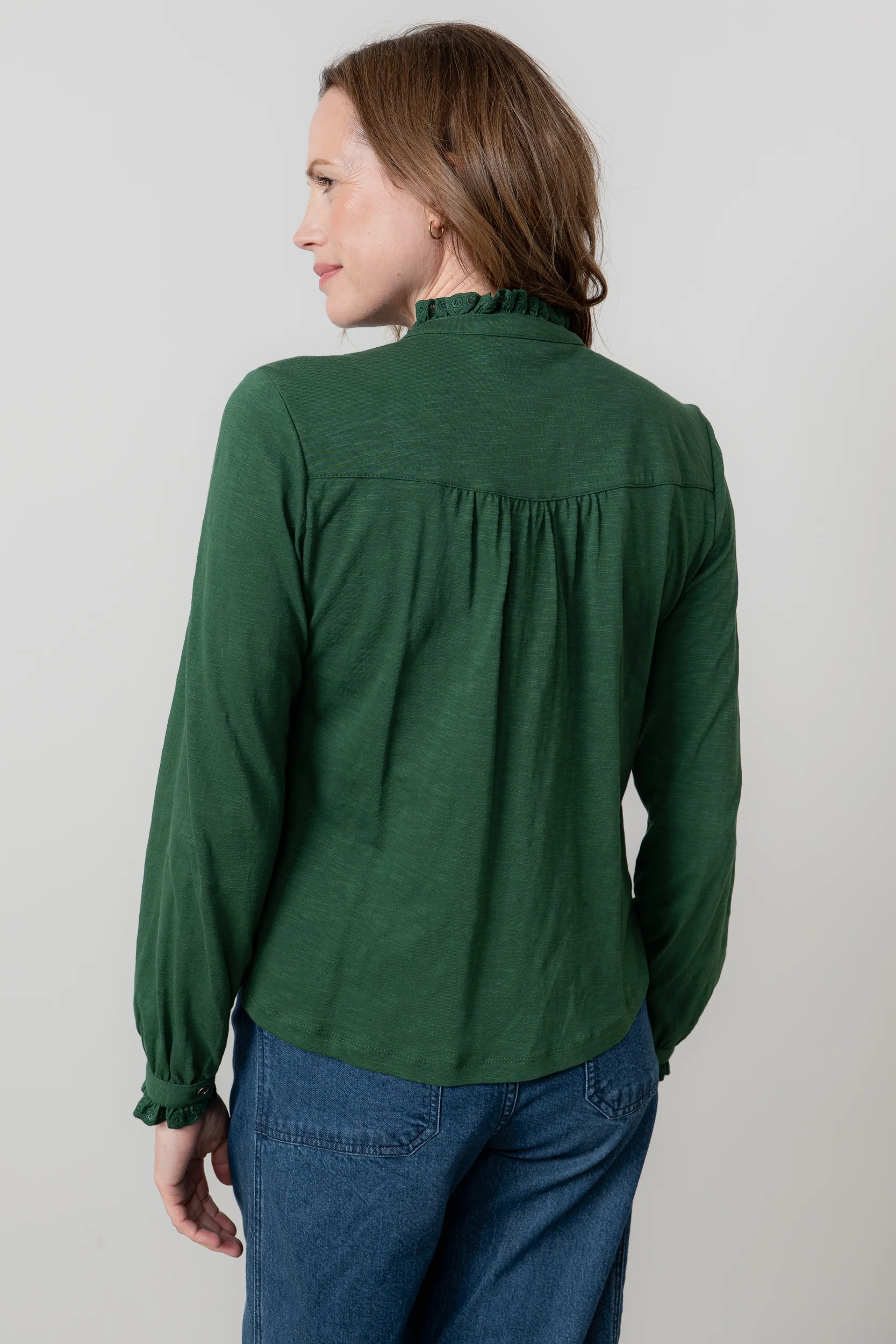 Sage Frill Organic Cotton Blouse Pine Green - Image 4