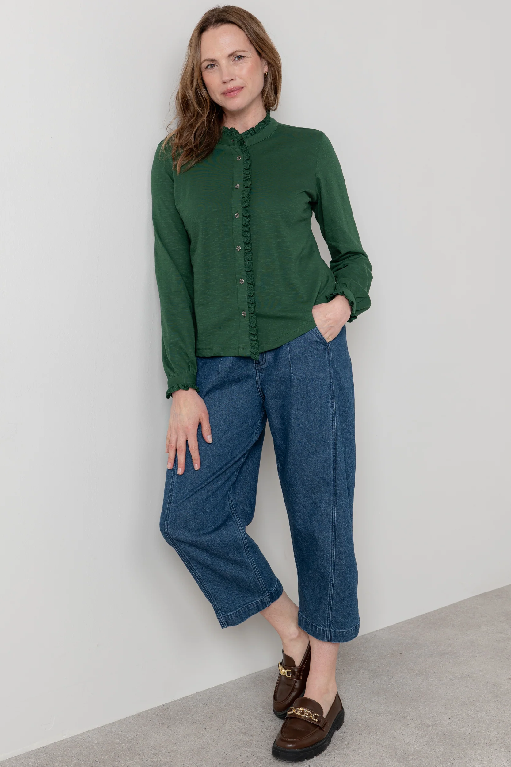 Sage Frill Organic Cotton Blouse Pine Green - Image 6