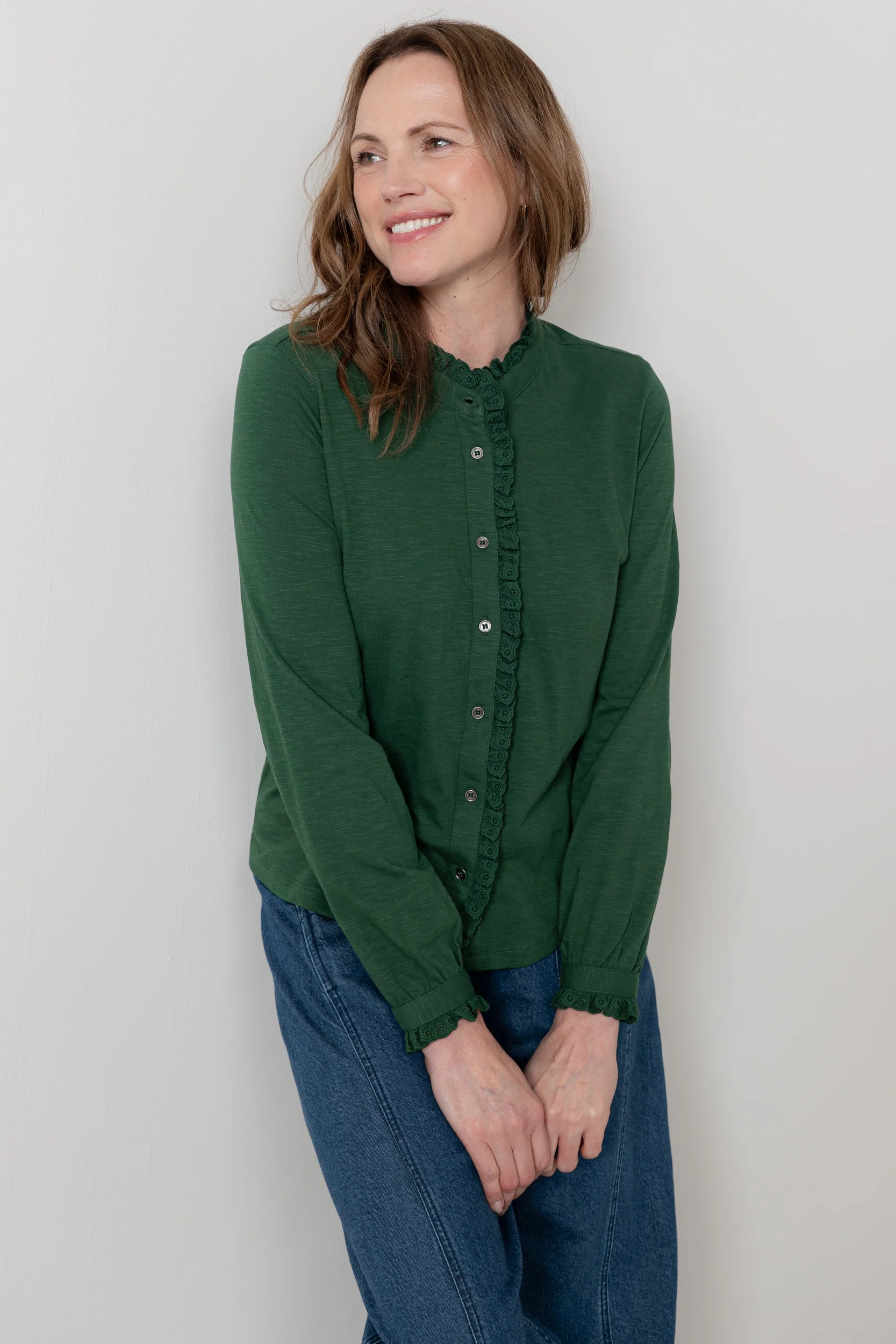 Sage Frill Organic Cotton Blouse Pine Green - Image 7