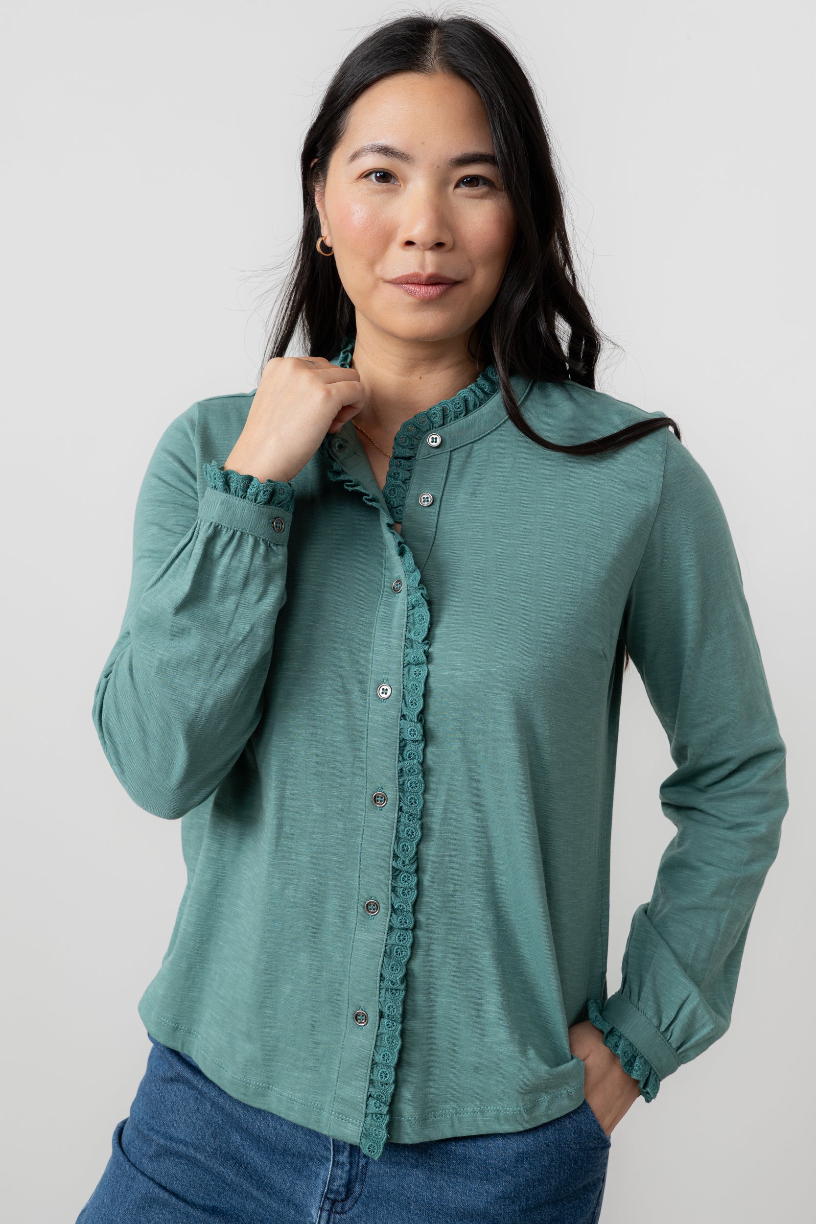 Sage Frill Organic Cotton Blouse Sea Mist - Image 2