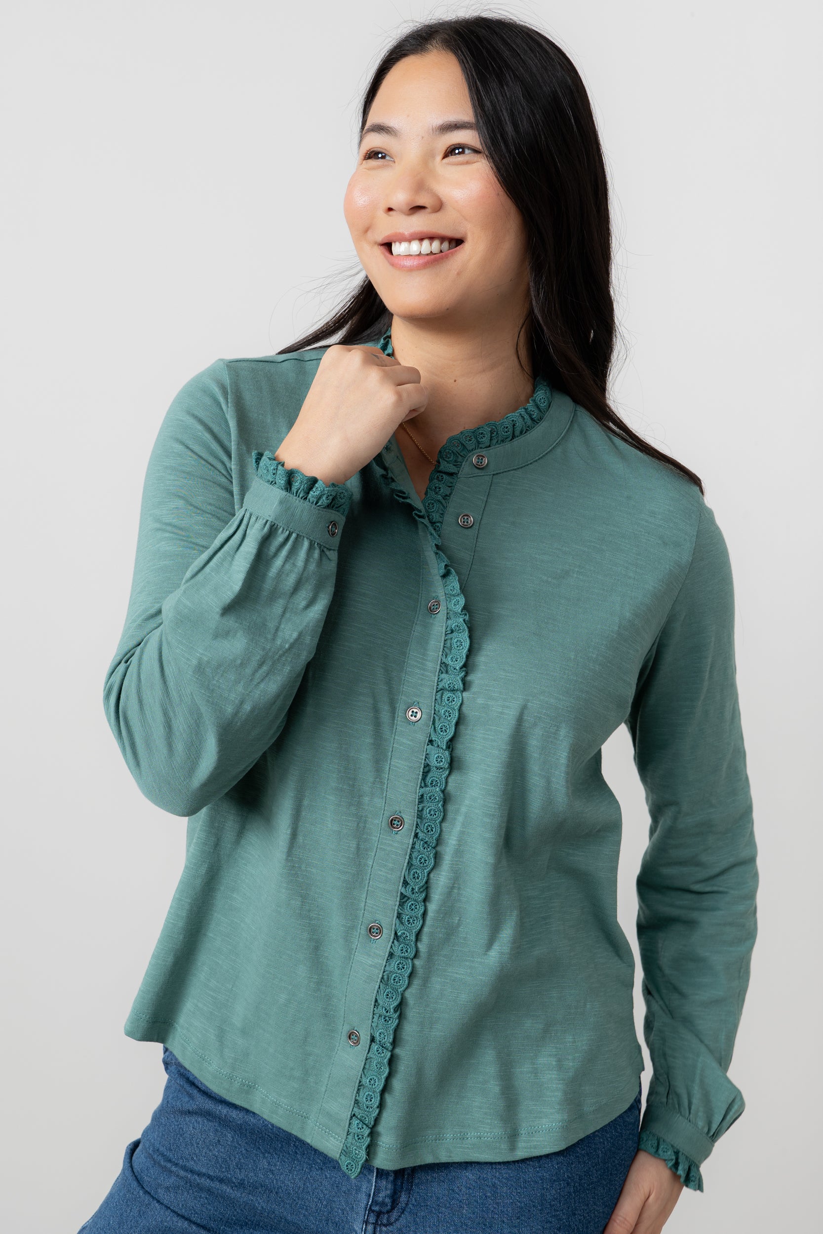 Sage Frill Organic Cotton Blouse Sea Mist - Image 3