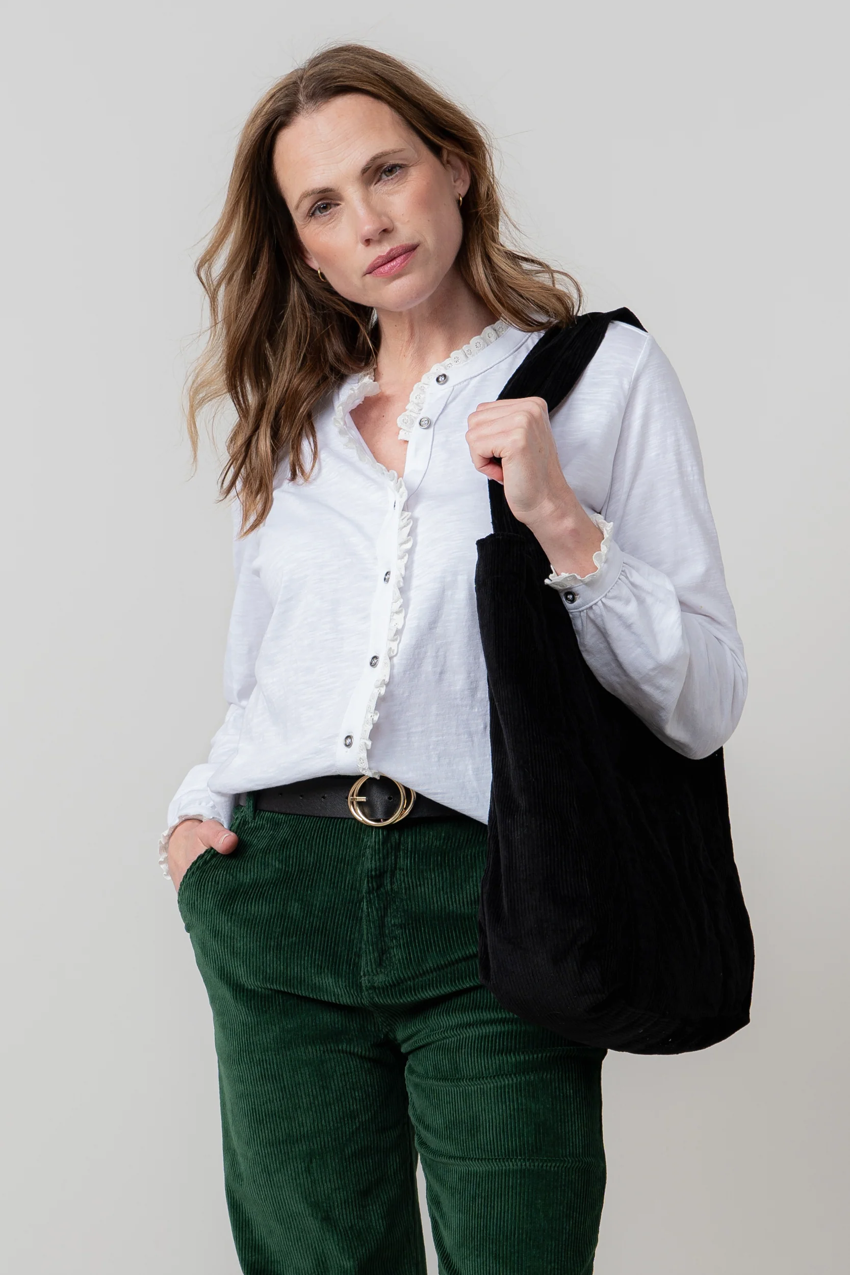 Sage Frill Organic Cotton Blouse White - Image 3