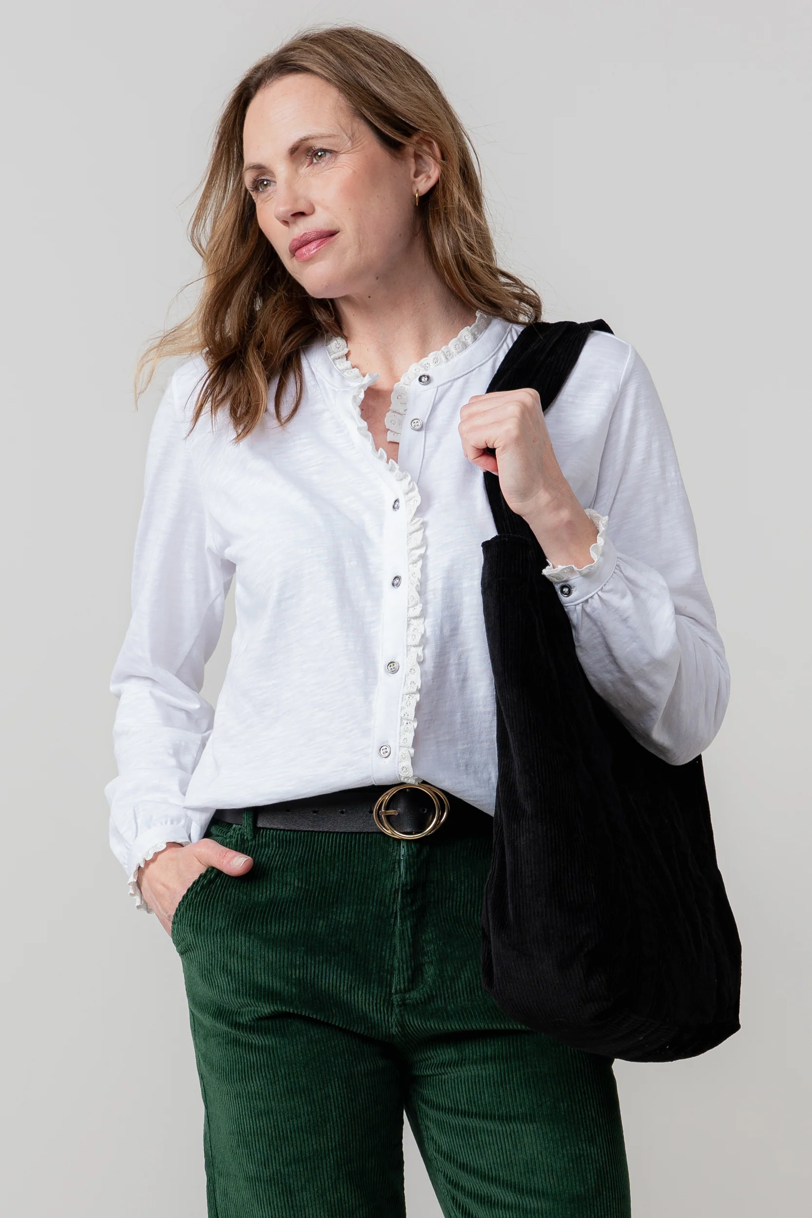 Sage Frill Organic Cotton Blouse White - Image 5
