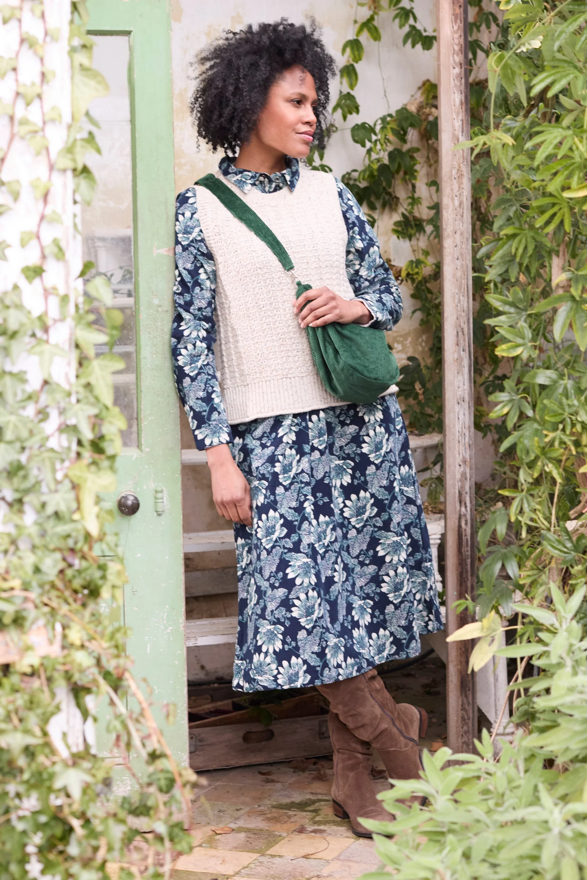 Seasons Cotton Pincord Midi Shirt Dress Navy