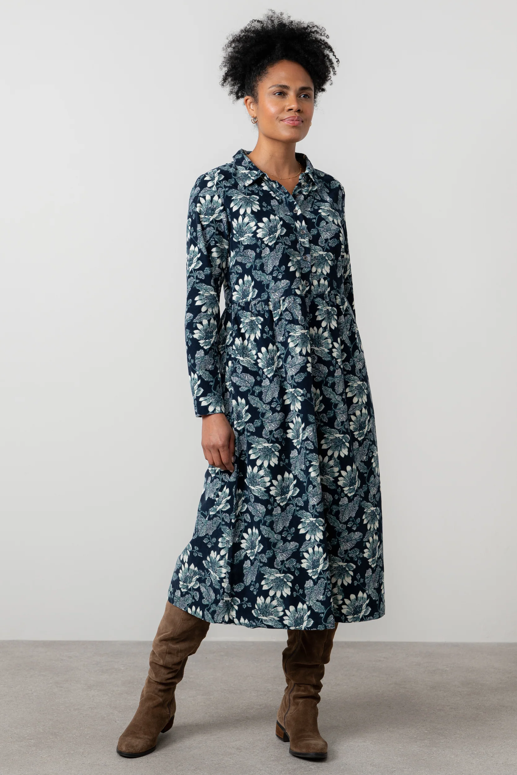 Seasons Cotton Pincord Midi Shirt Dress Navy - Image 2