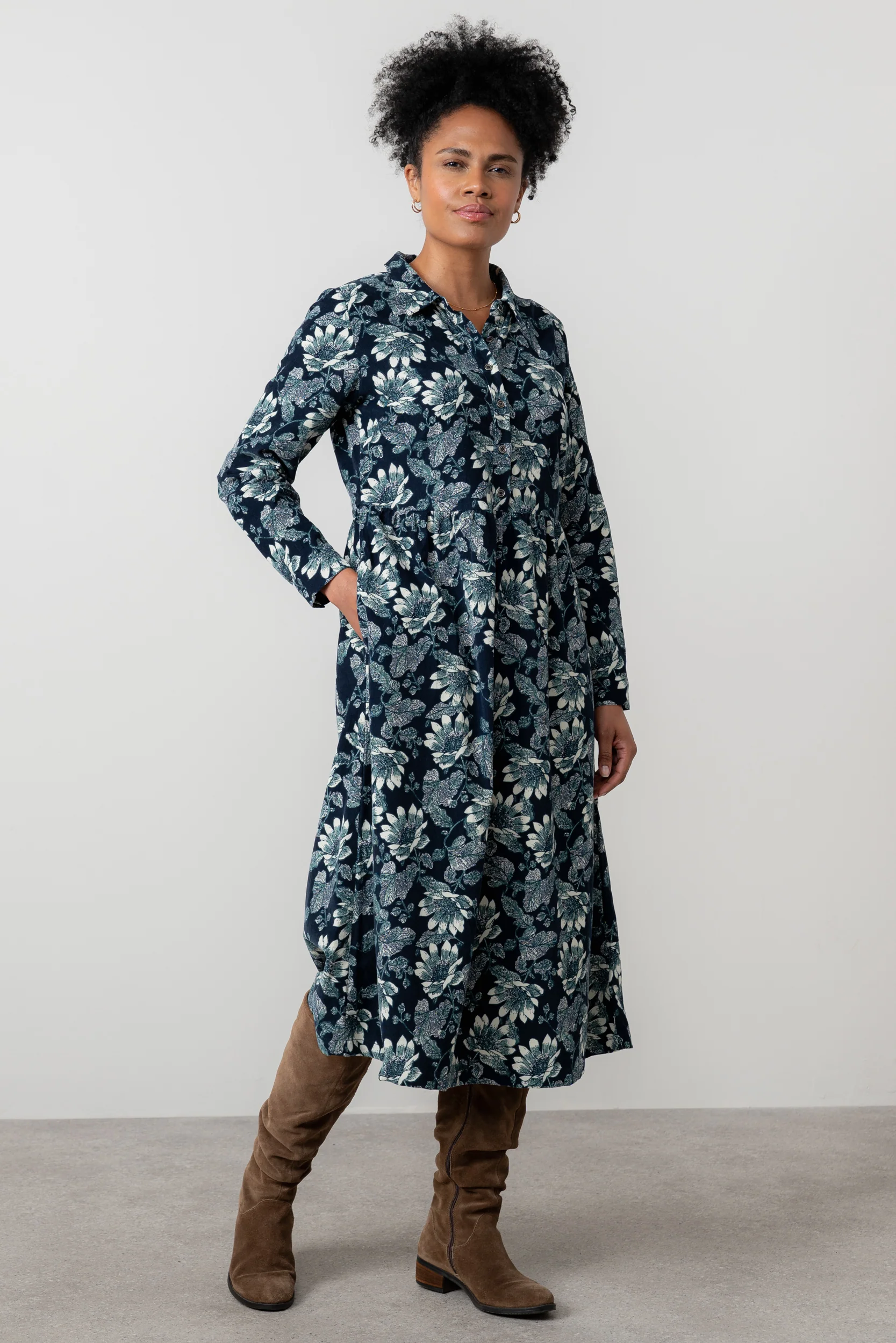 Seasons Cotton Pincord Midi Shirt Dress Navy - Image 4