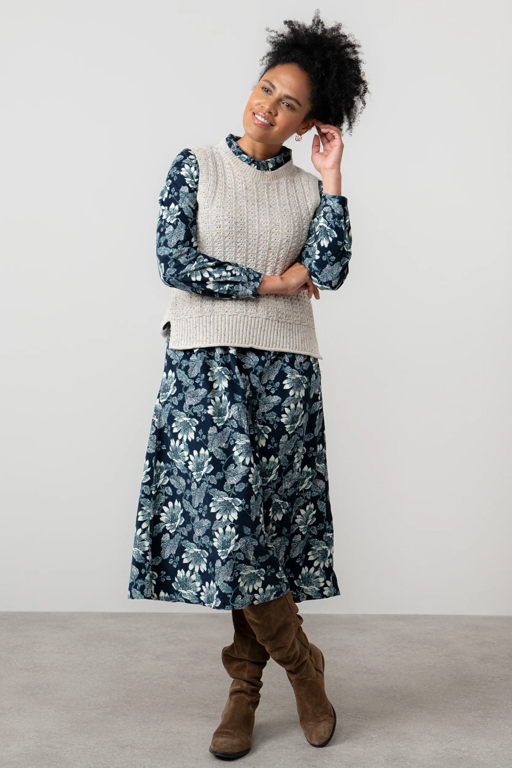 Seasons Cotton Pincord Midi Shirt Dress Navy - Image 6