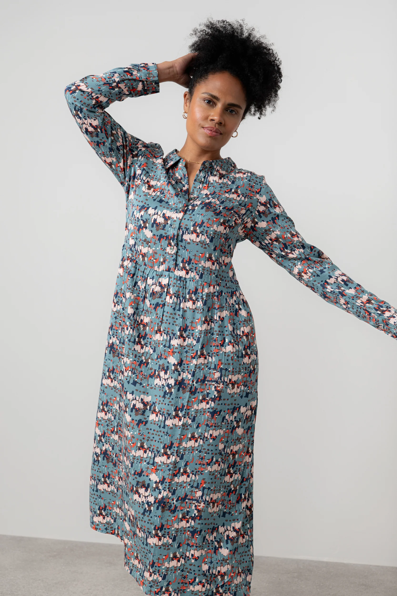 Seasons Geometric Print Midi Shirt Dress Sea Mist - Image 3