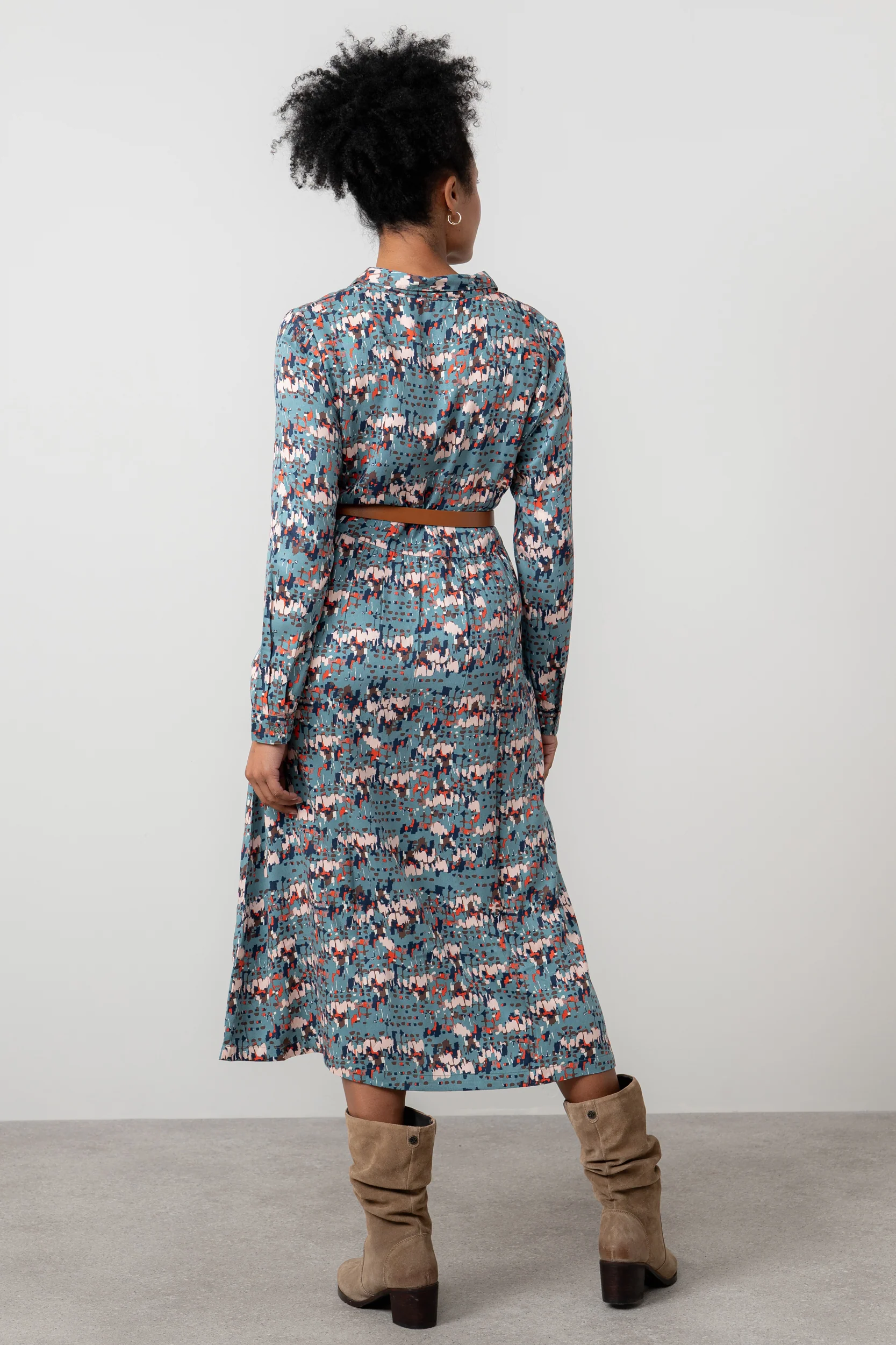 Seasons Geometric Print Midi Shirt Dress Sea Mist - Image 4