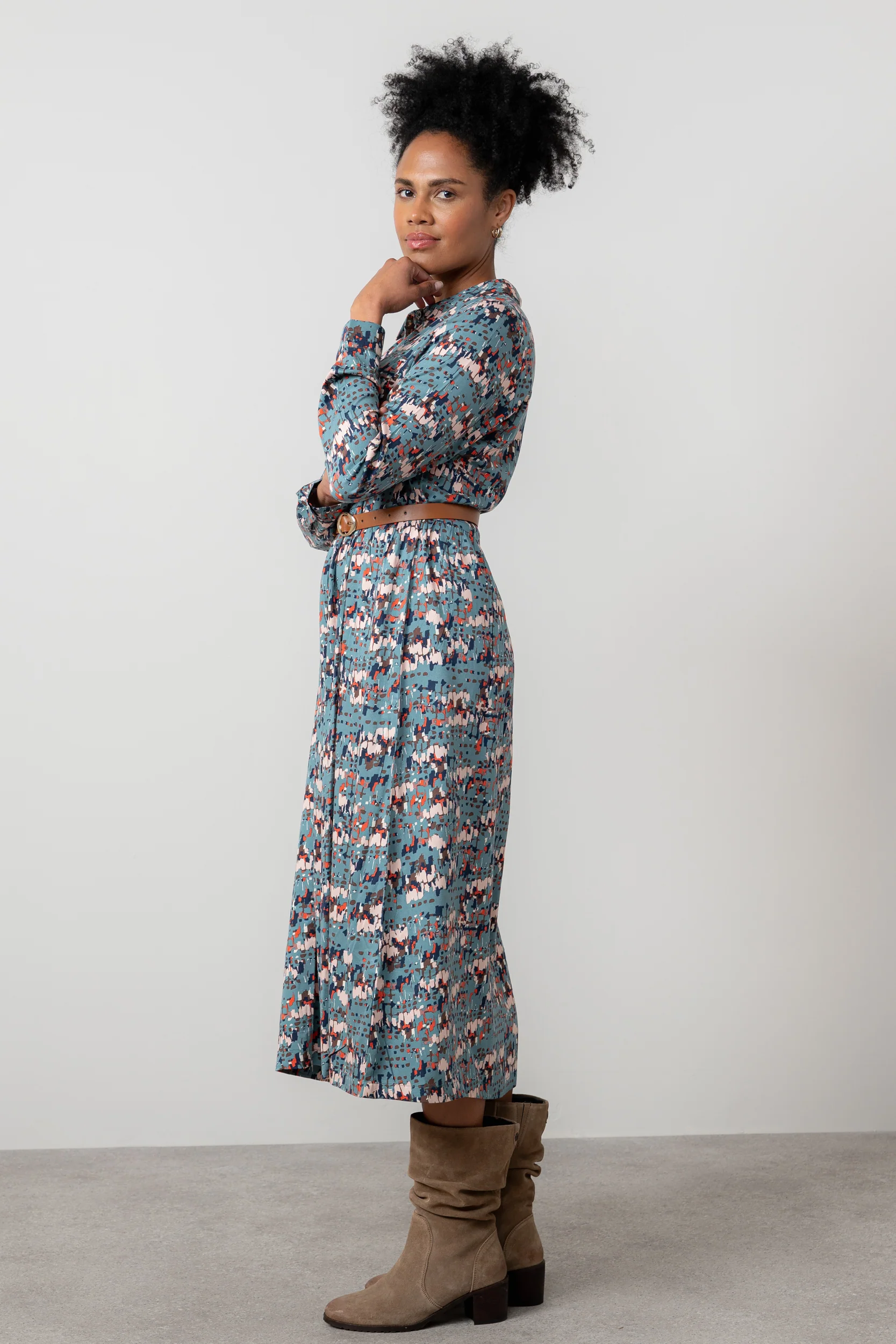 Seasons Geometric Print Midi Shirt Dress Sea Mist - Image 5