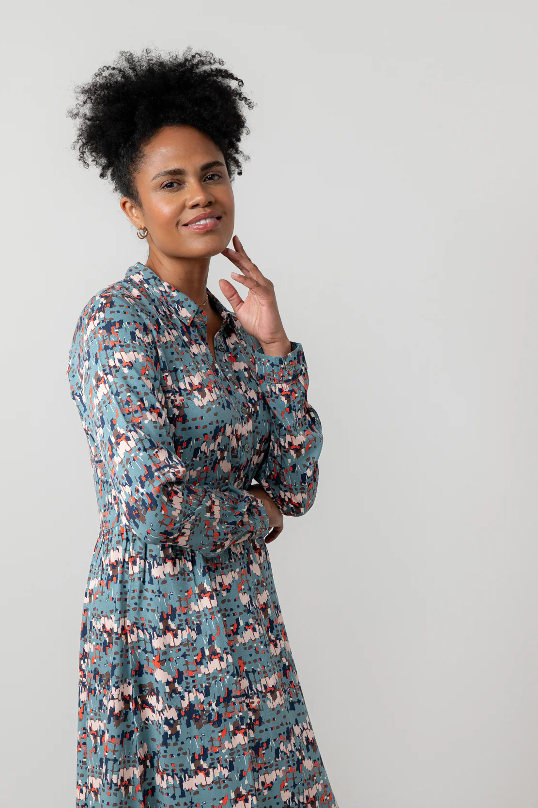 Seasons Geometric Print Midi Shirt Dress Sea Mist - Image 6