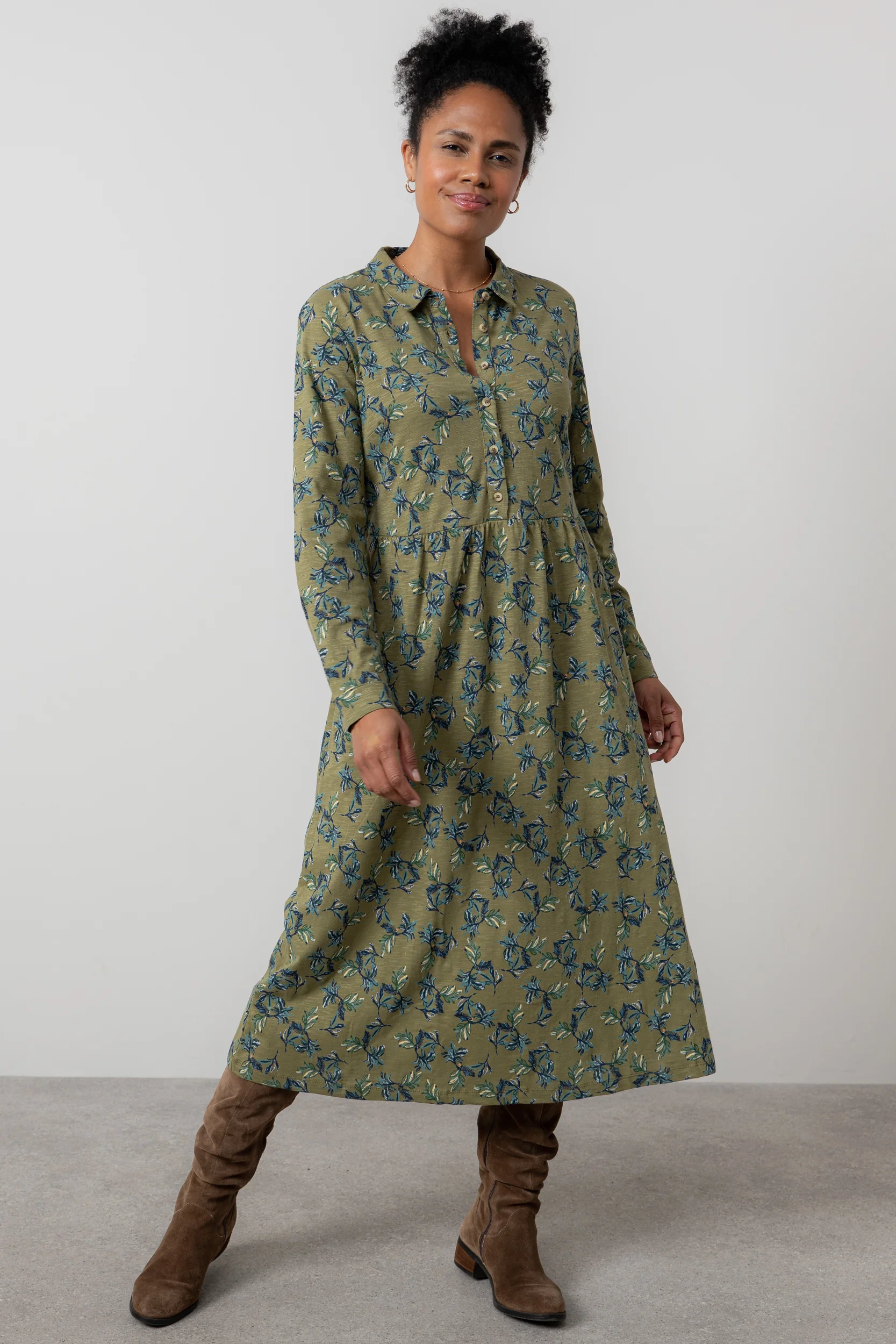 Seasons Organic Cotton Midi Shirt Dress Green - Image 2