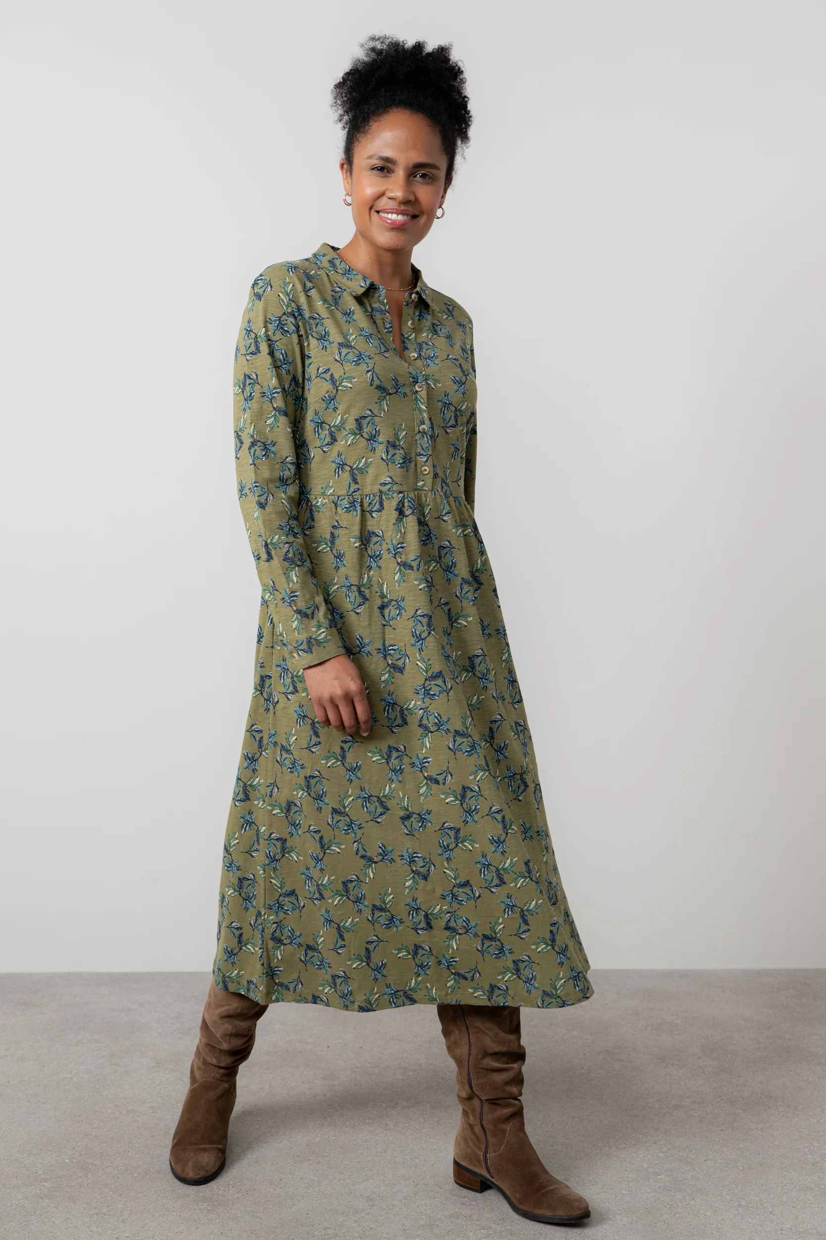 Seasons Organic Cotton Midi Shirt Dress Green - Image 3
