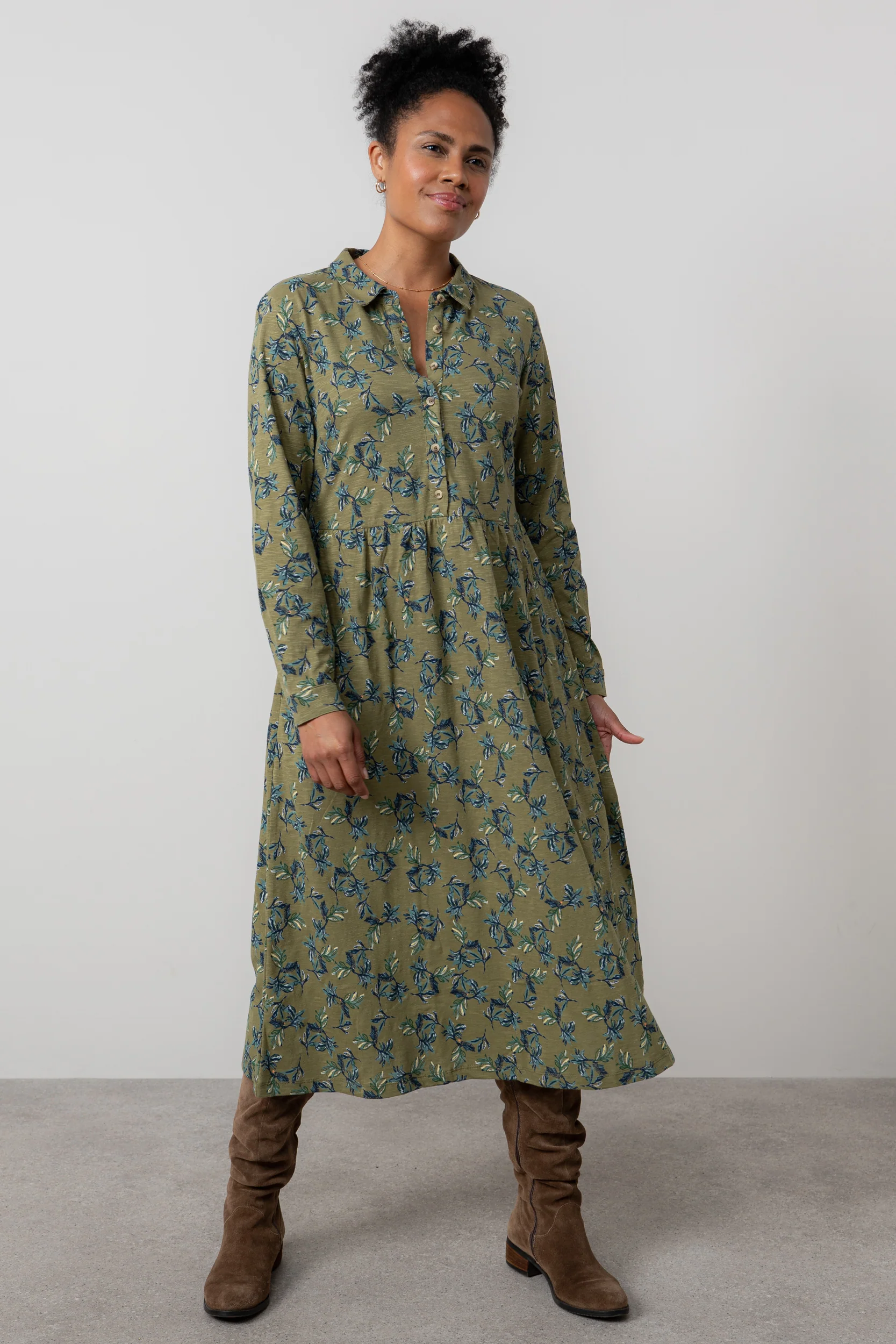 Seasons Organic Cotton Midi Shirt Dress Green - Image 6