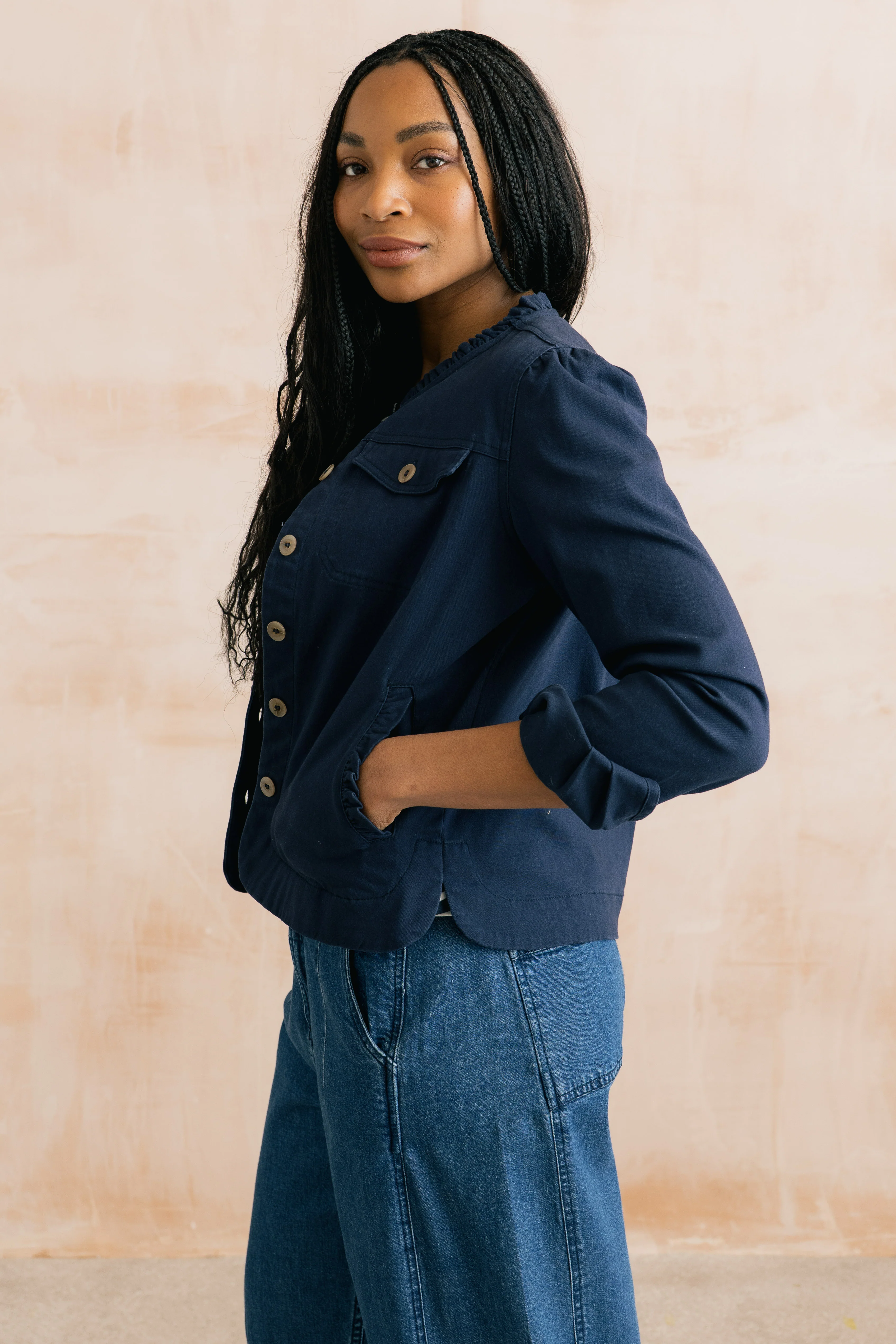 Seren Stretch Cotton Twill Jacket Navy - Image 6