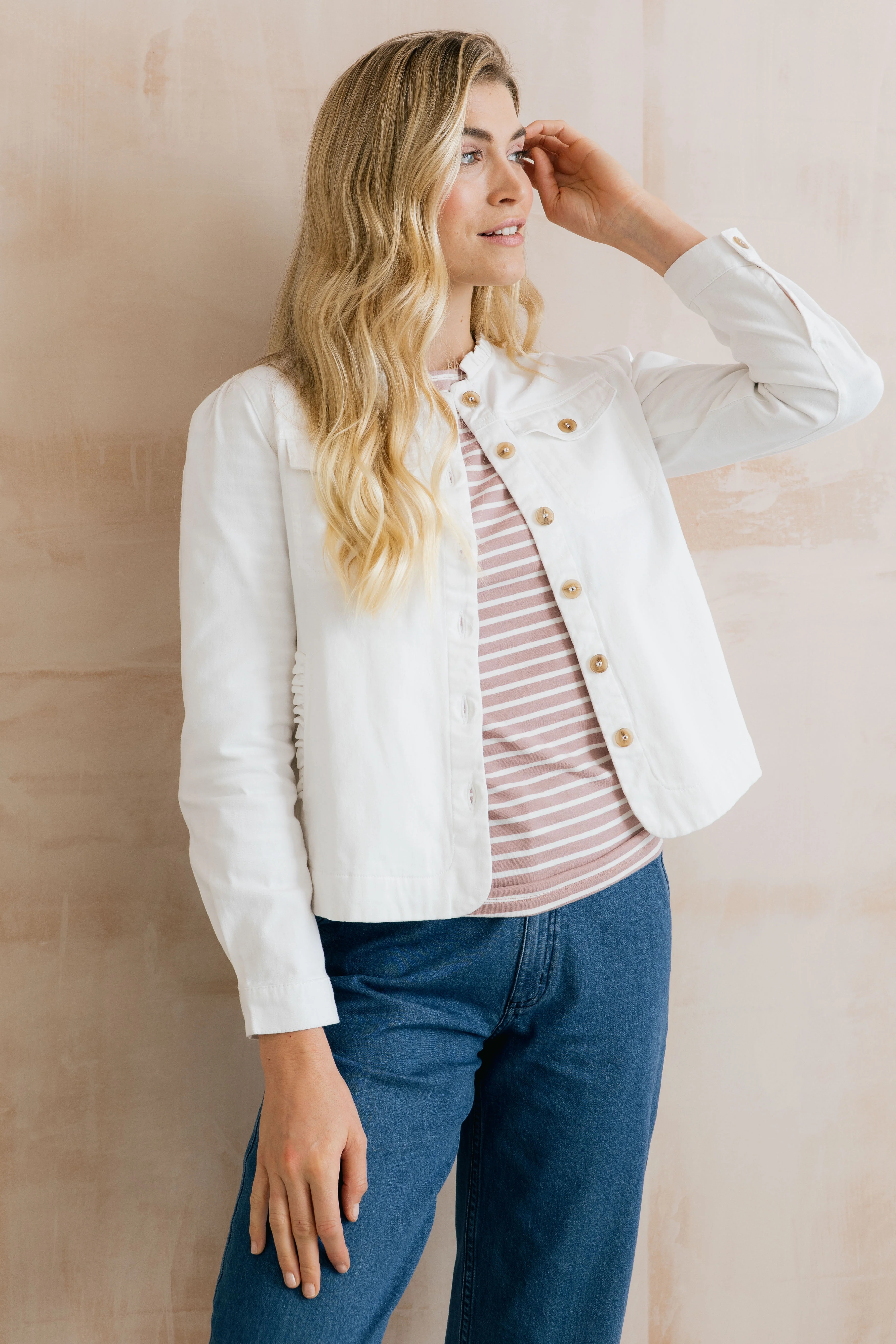 Seren Stretch Cotton Twill Jacket White - Image 3