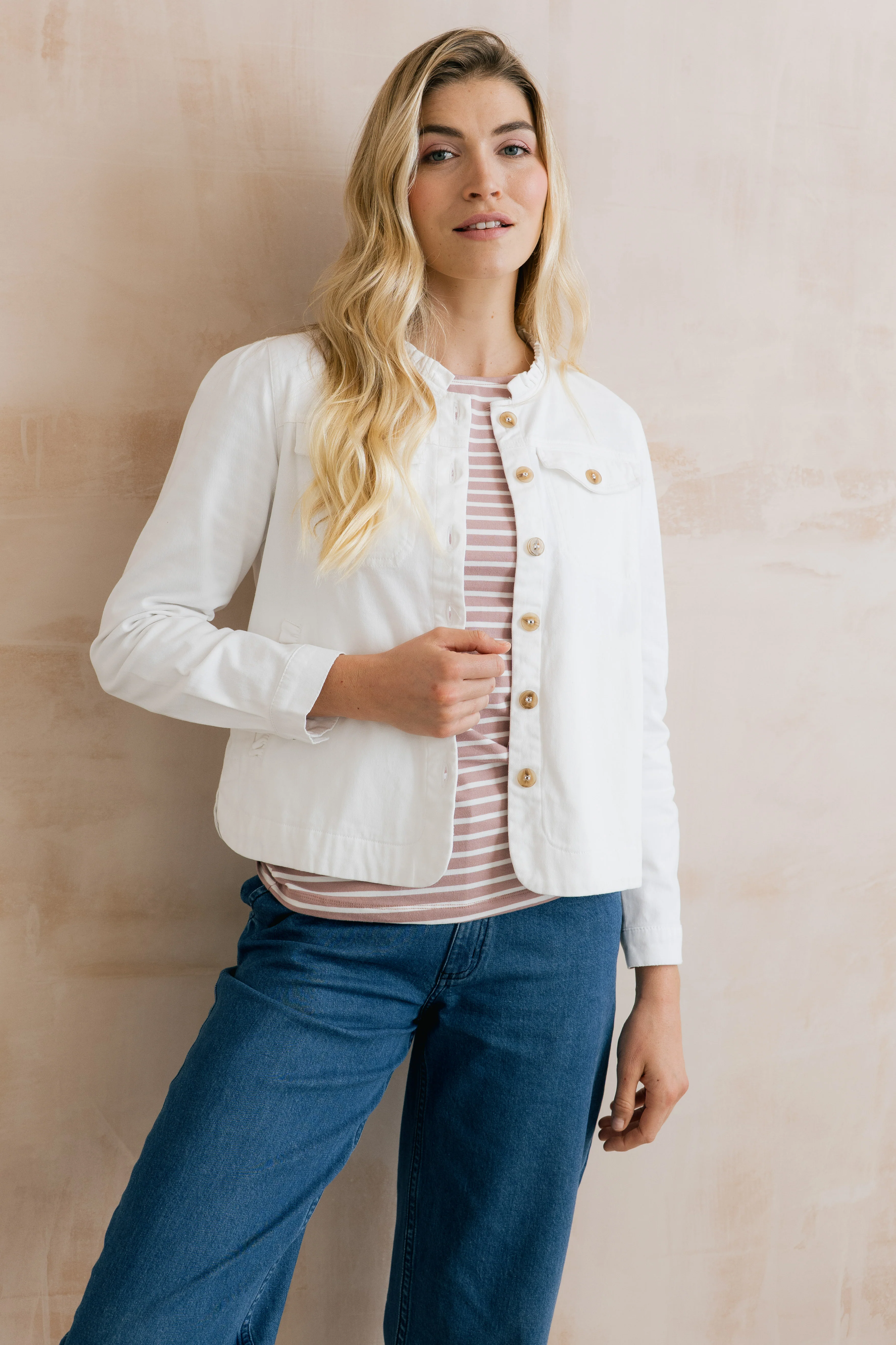 Seren Stretch Cotton Twill Jacket White - Image 6
