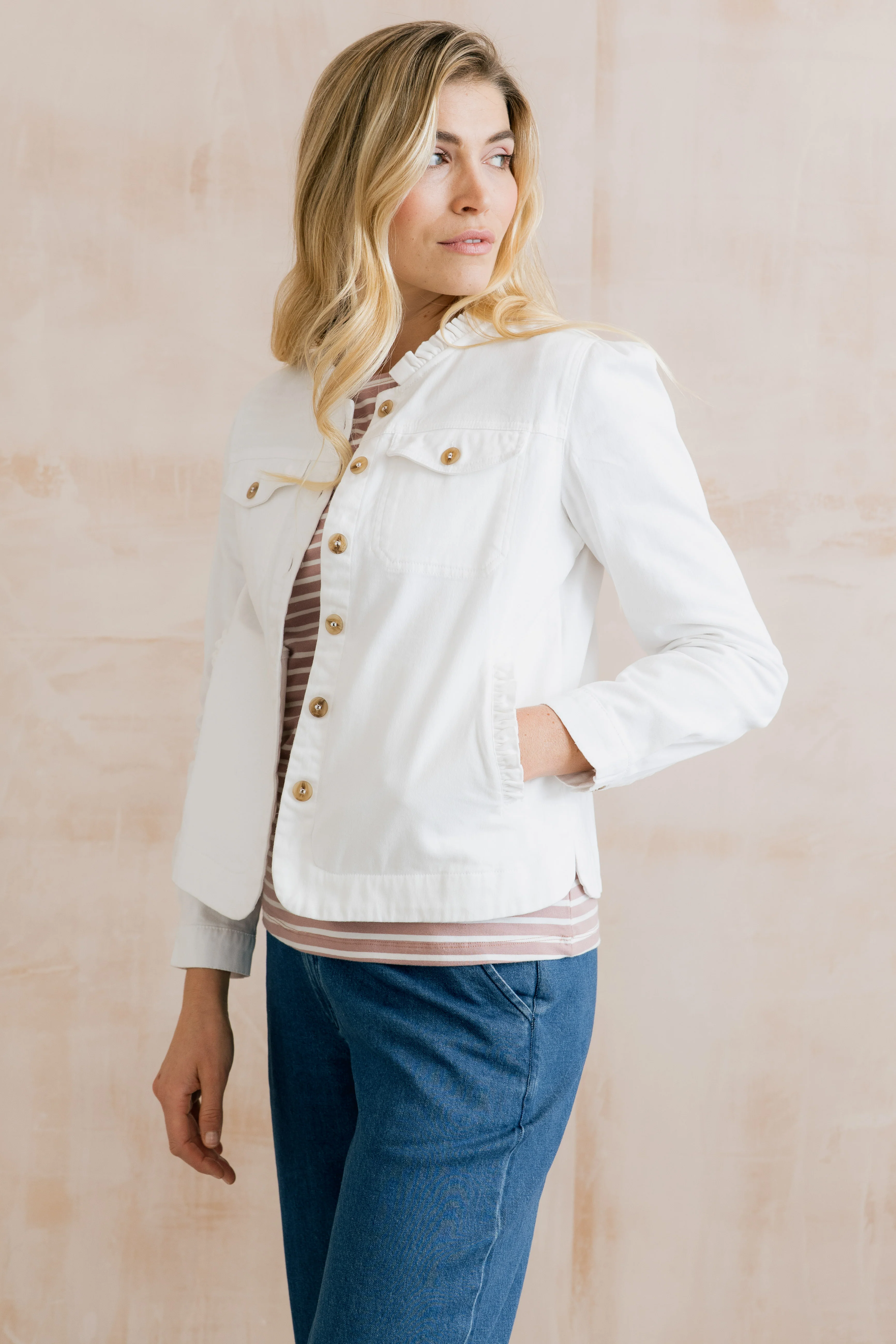 Seren Stretch Cotton Twill Jacket White - Image 8