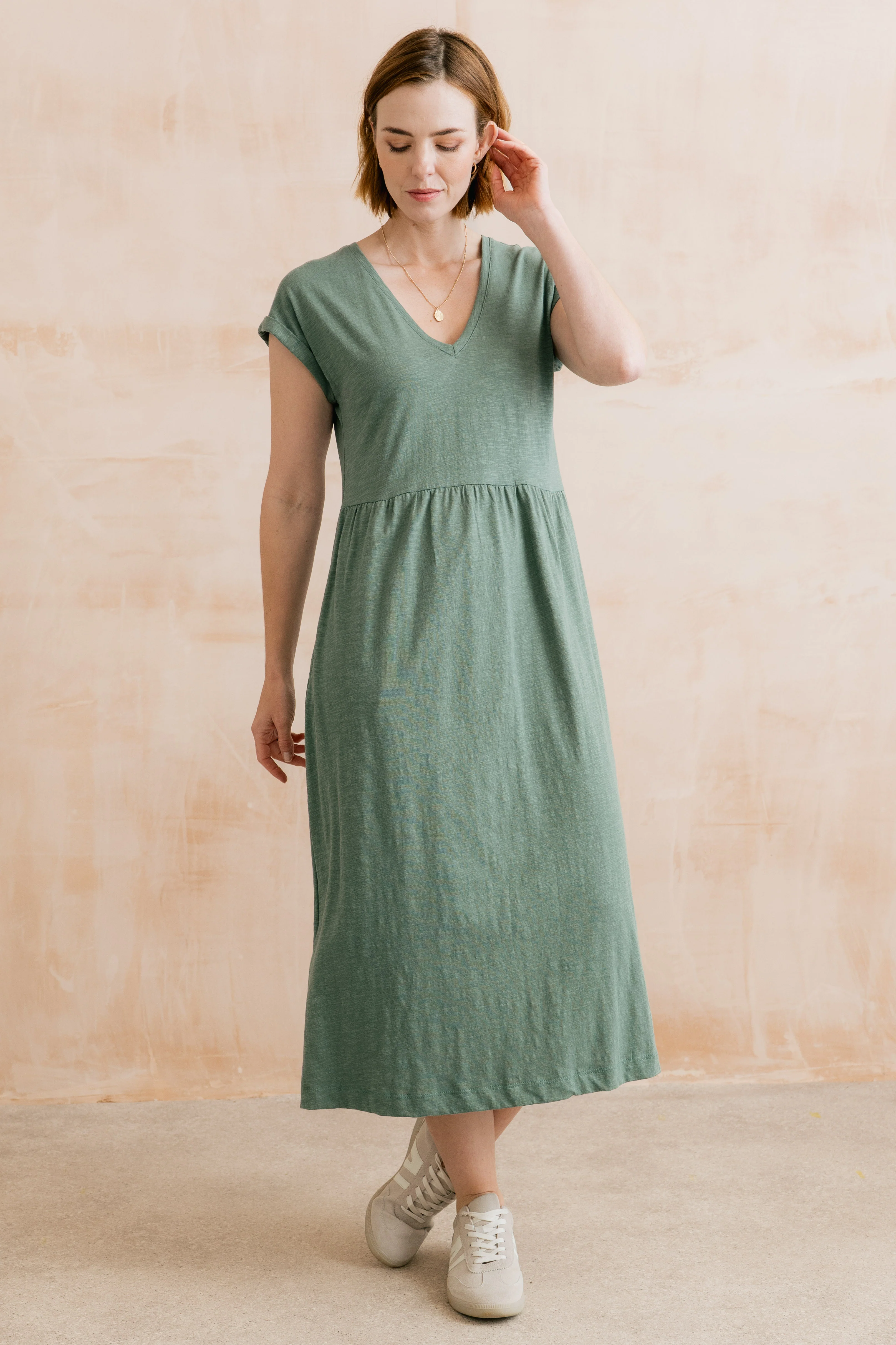 Shine Organic Cotton Jersey Dress Laurel Green - Image 2