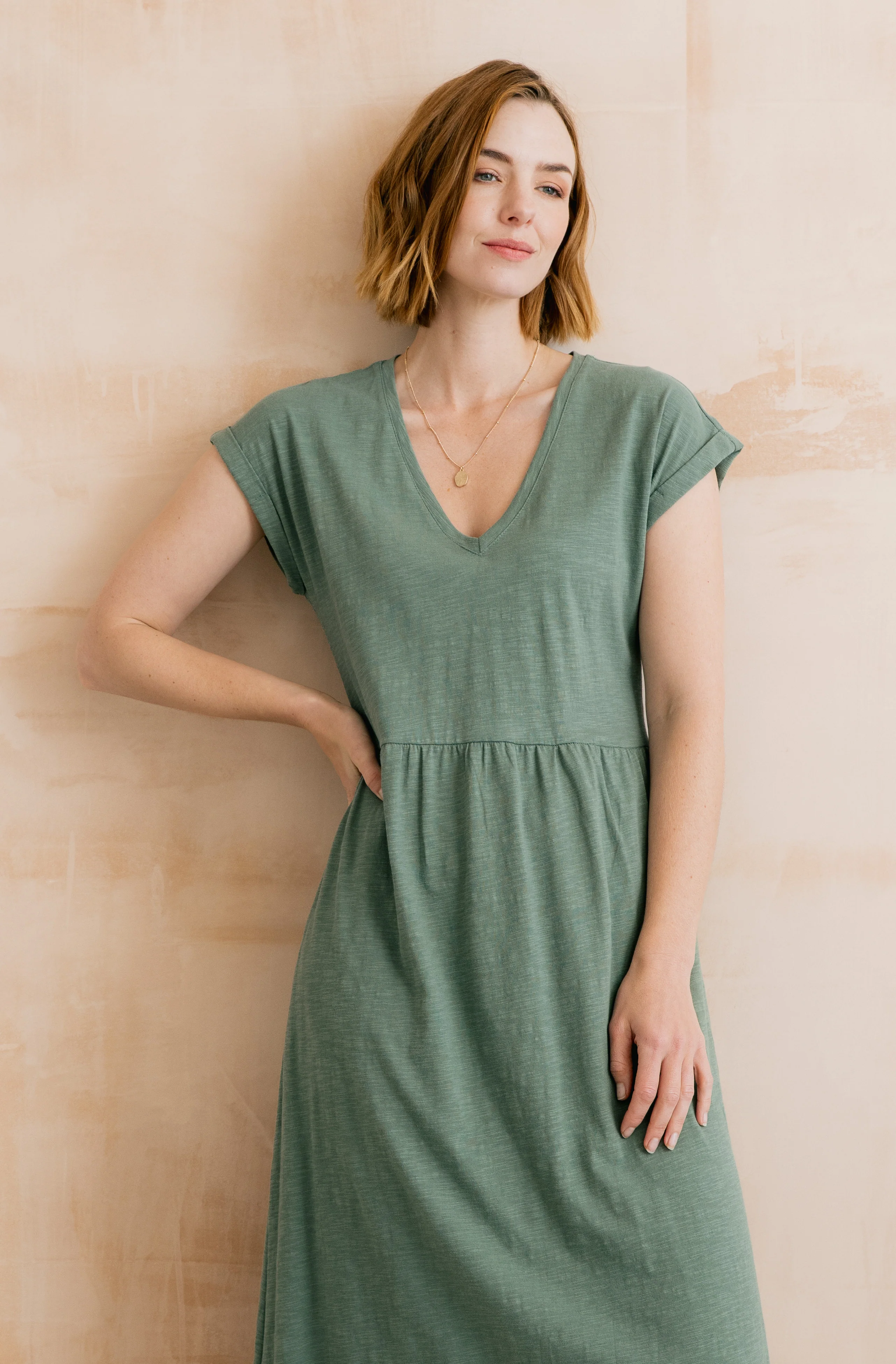 Shine Organic Cotton Jersey Dress Laurel Green - Image 3