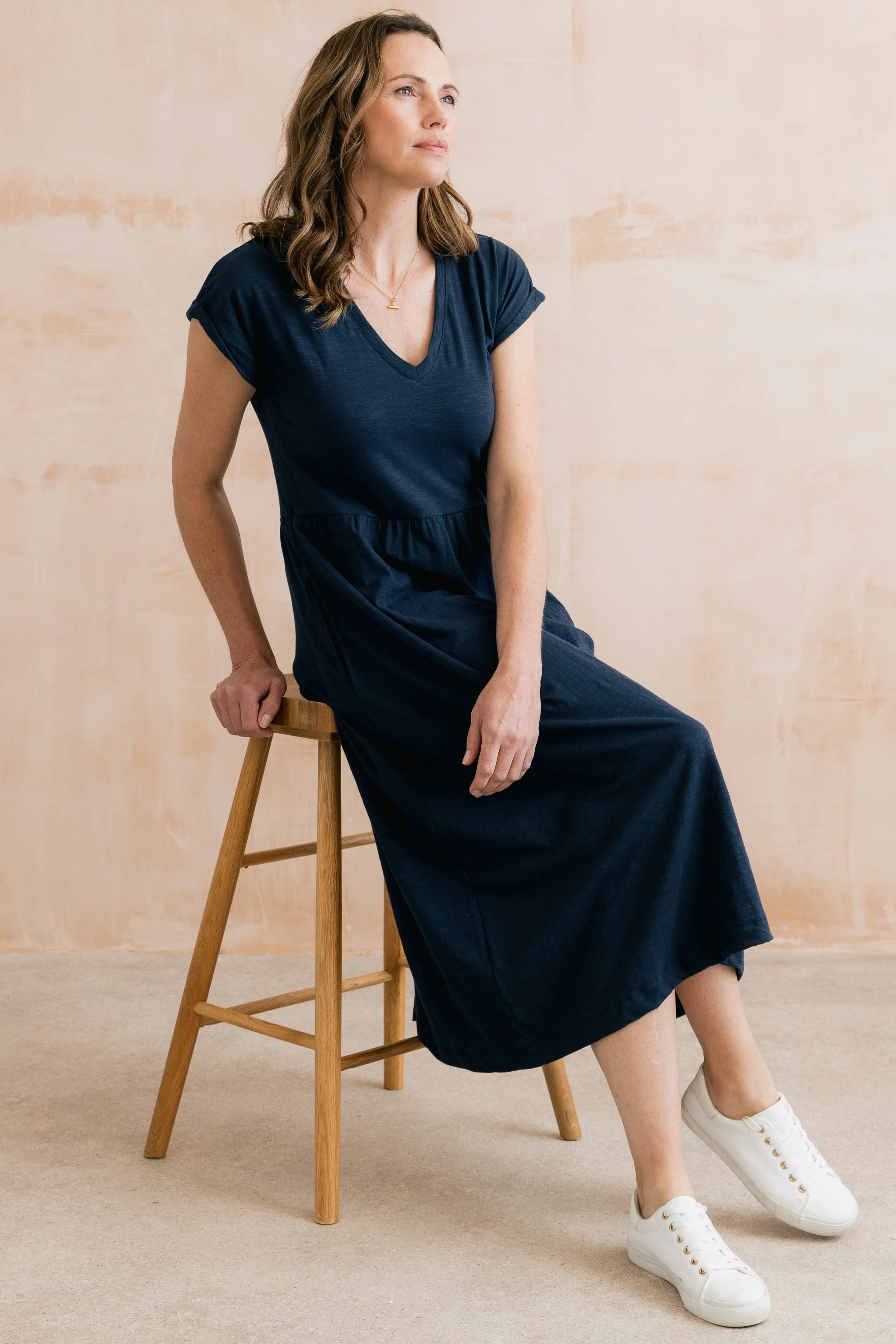 Shine Organic Cotton Jersey Dress Navy - Image 2