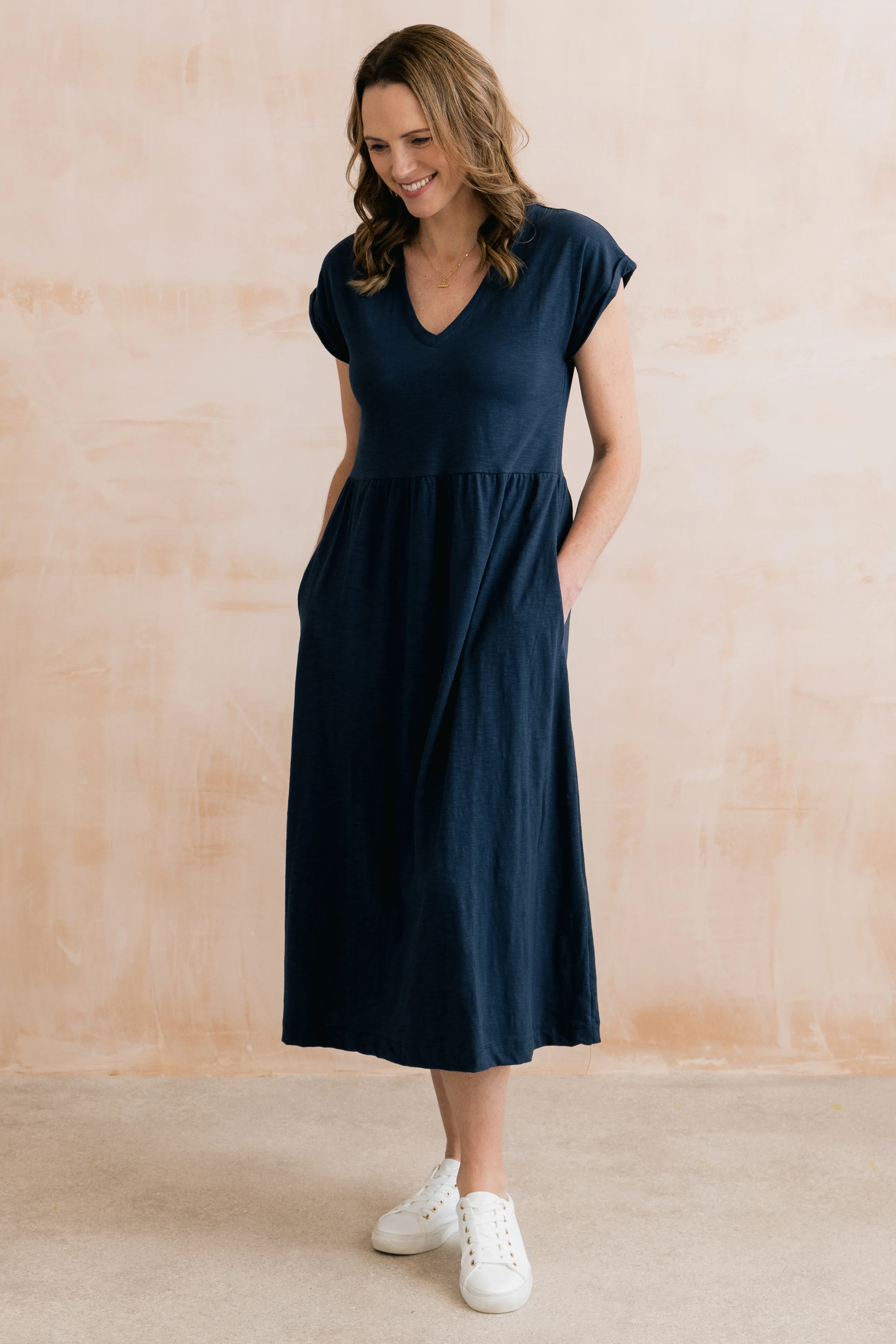 Shine Organic Cotton Jersey Dress Navy - Image 3