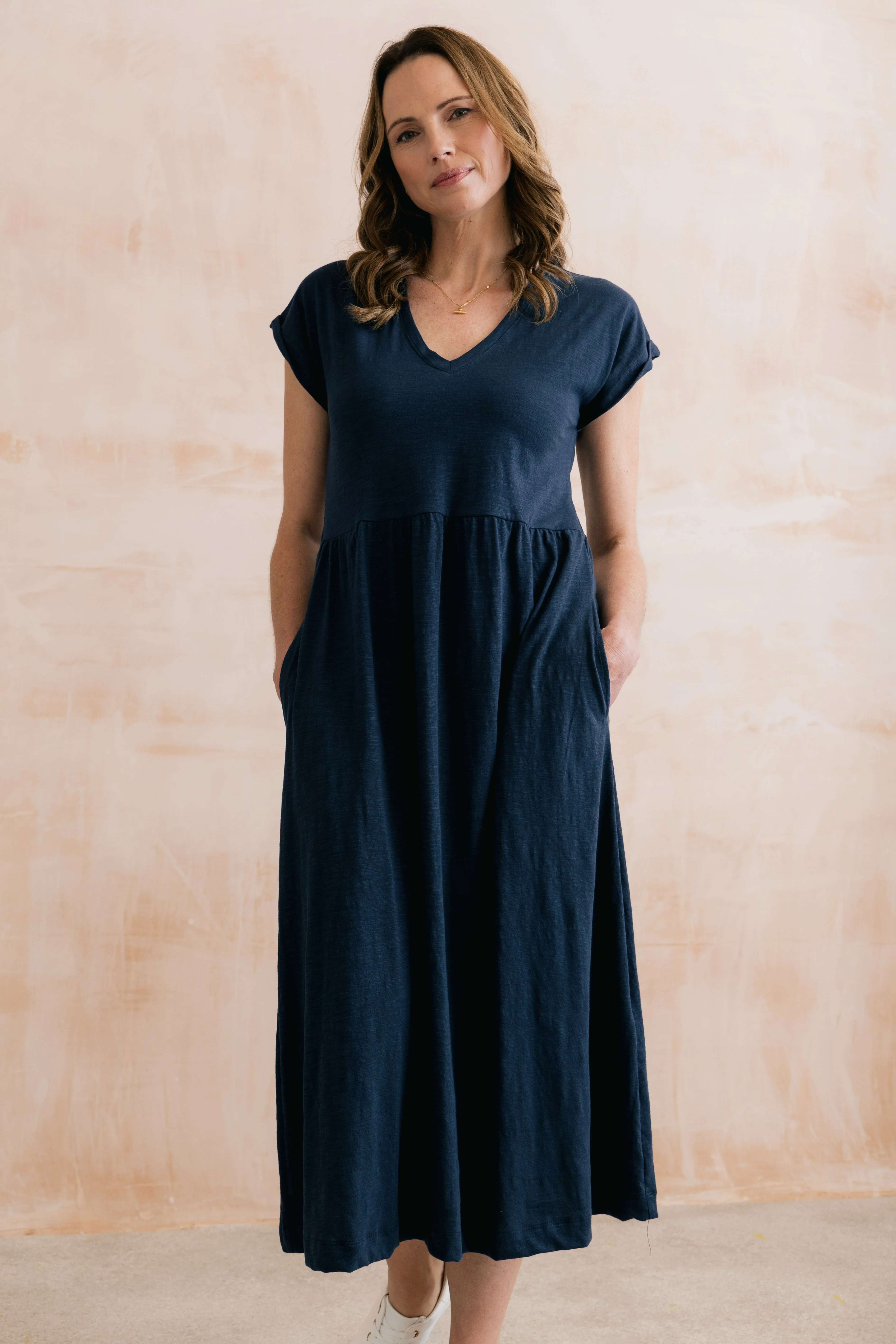 Shine Organic Cotton Jersey Dress Navy - Image 5