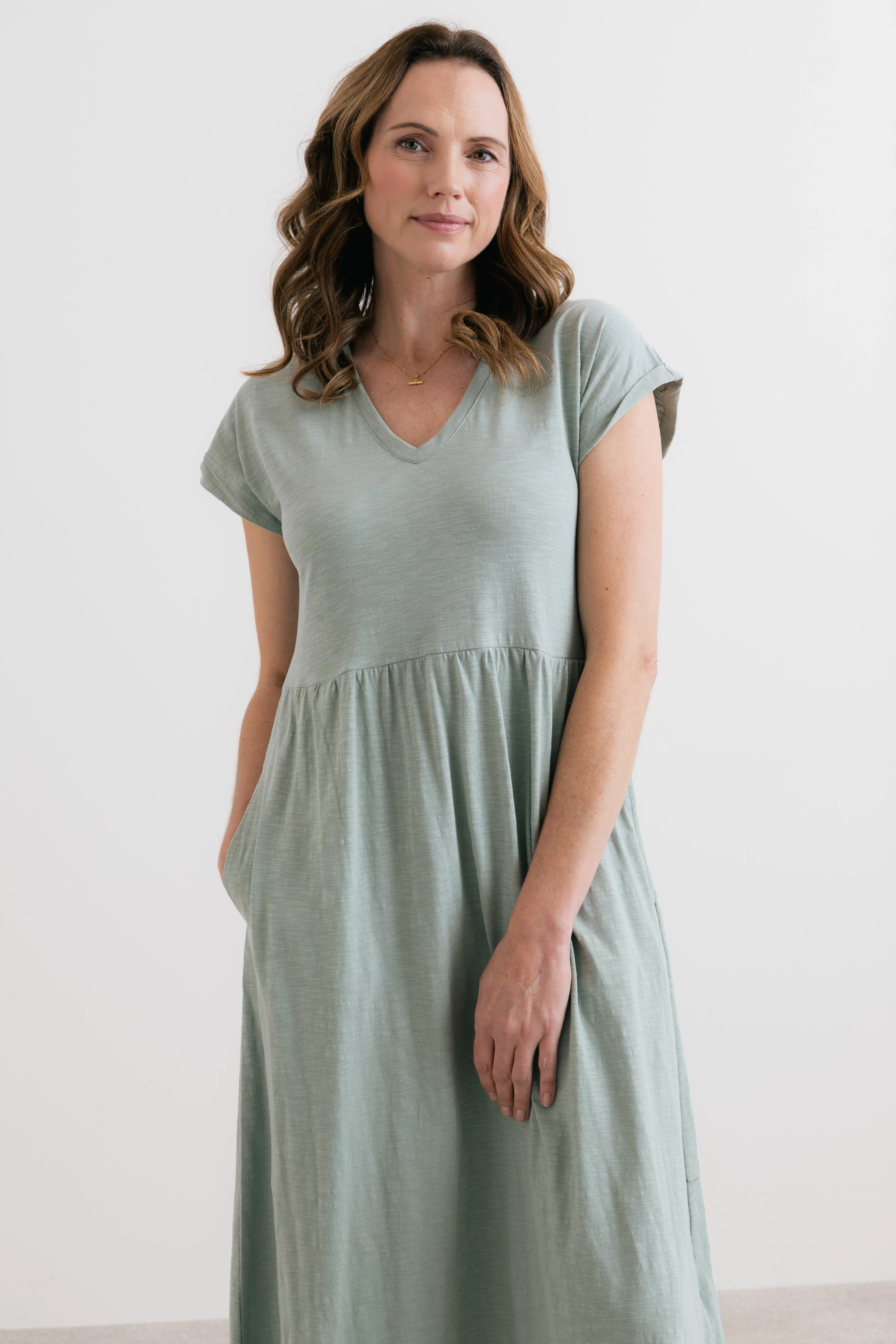 Shine Organic Cotton Jersey Dress Silver Sage - Image 3