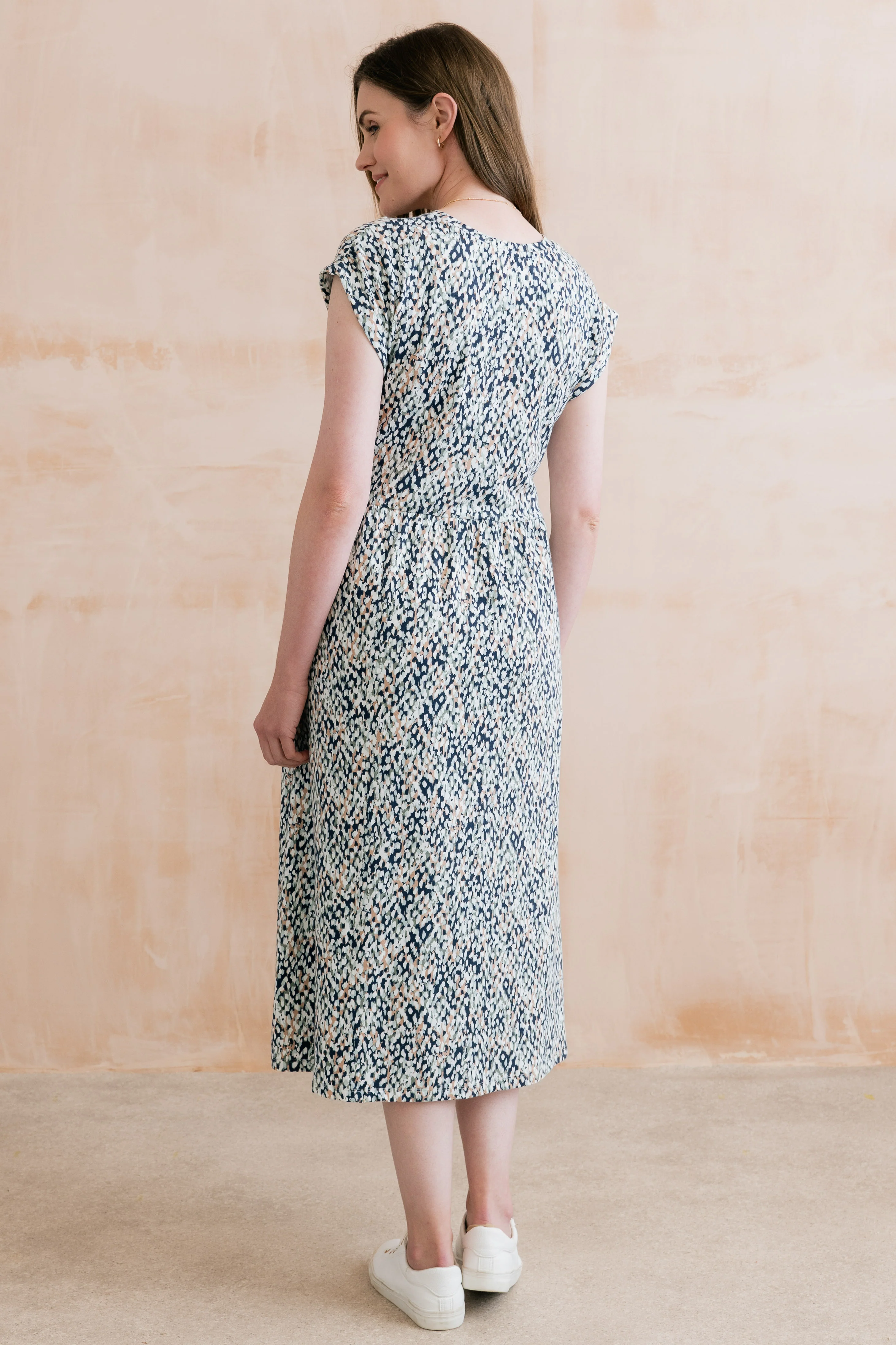 Shine Printed Organic Cotton Jersey Dress Navy - Image 4