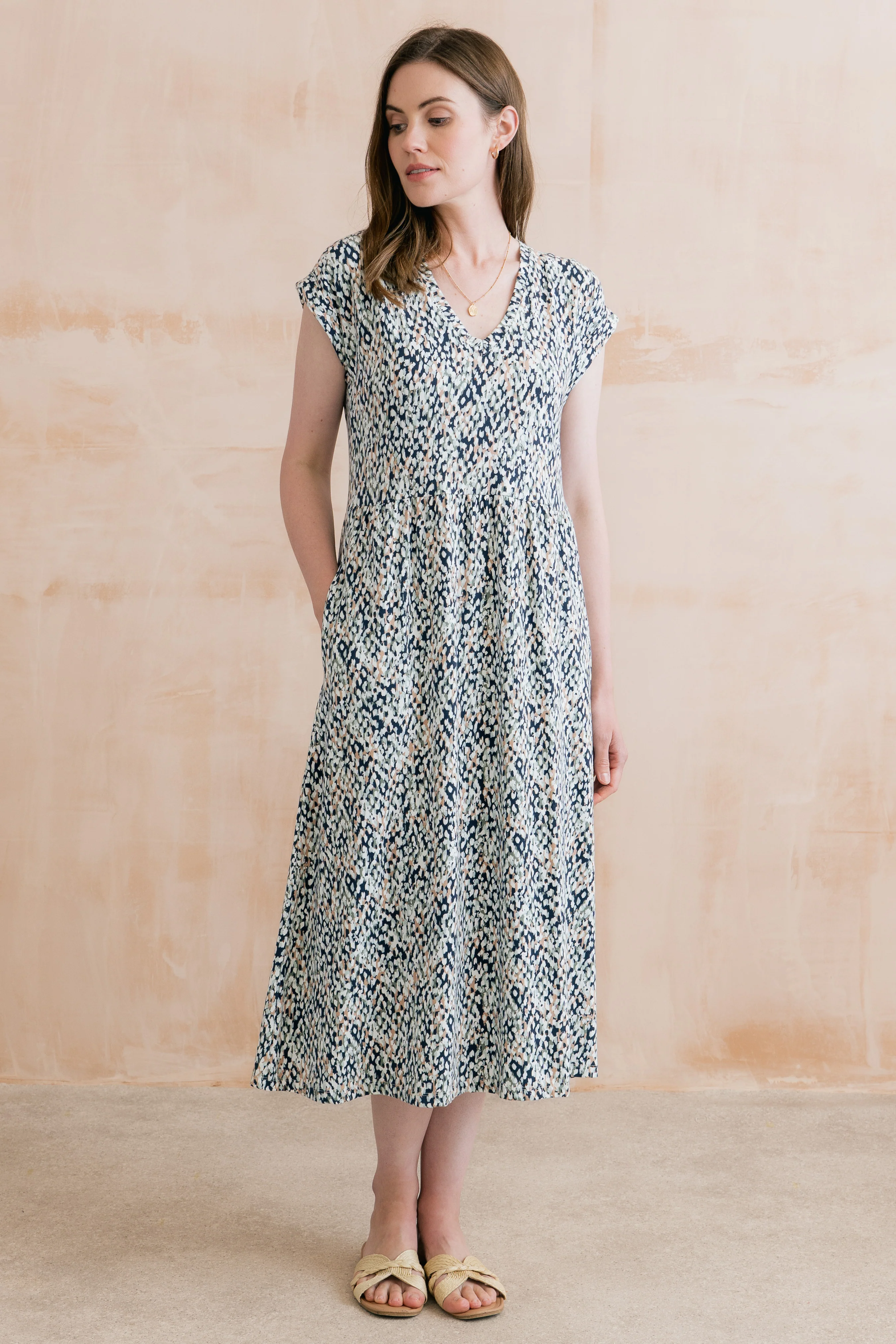 Shine Printed Organic Cotton Jersey Dress Navy - Image 5