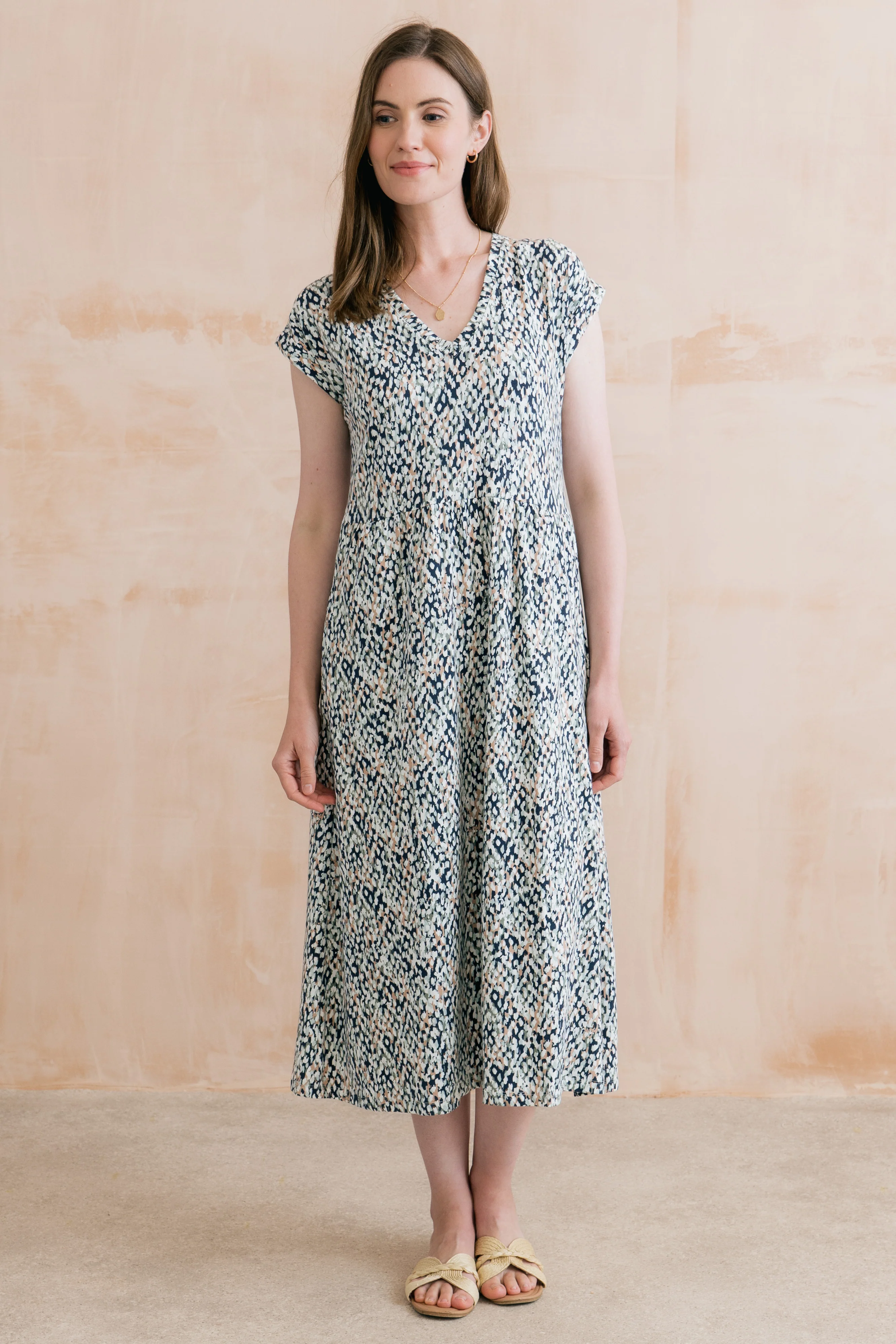 Shine Printed Organic Cotton Jersey Dress Navy - Image 6