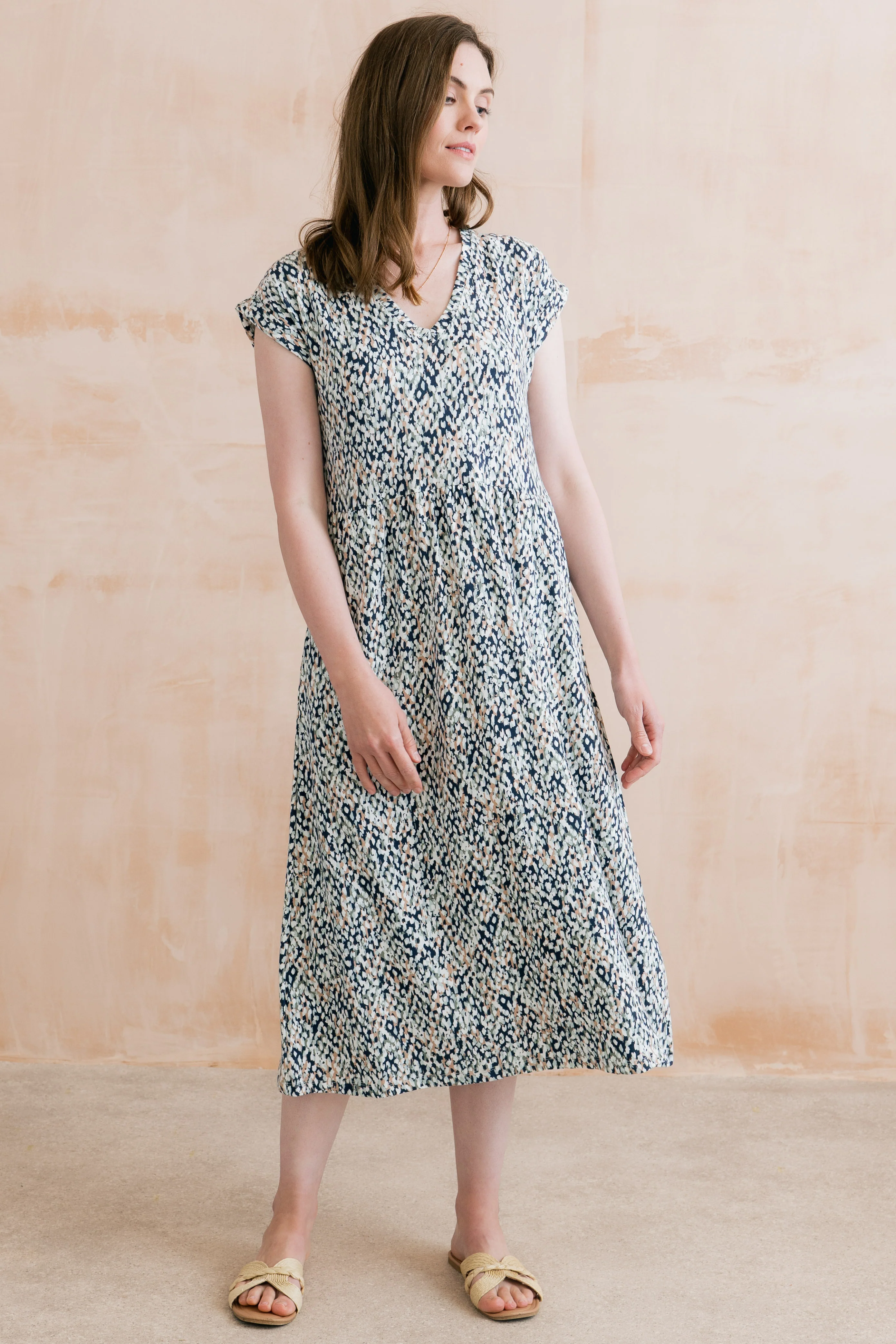 Shine Printed Organic Cotton Jersey Dress Navy - Image 8