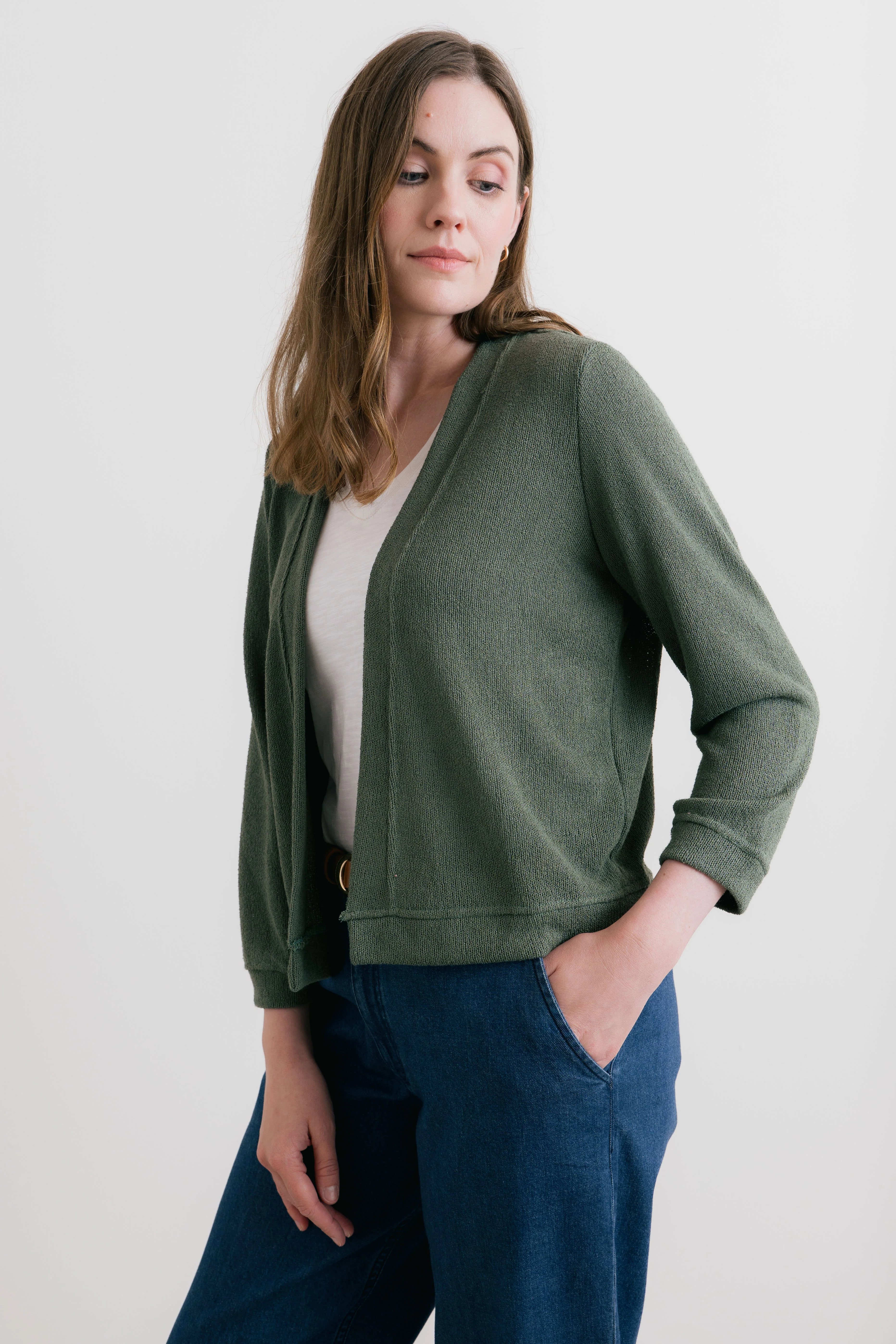 Shore Light Knit Cropped Cardigan Laurel Green - Image 5