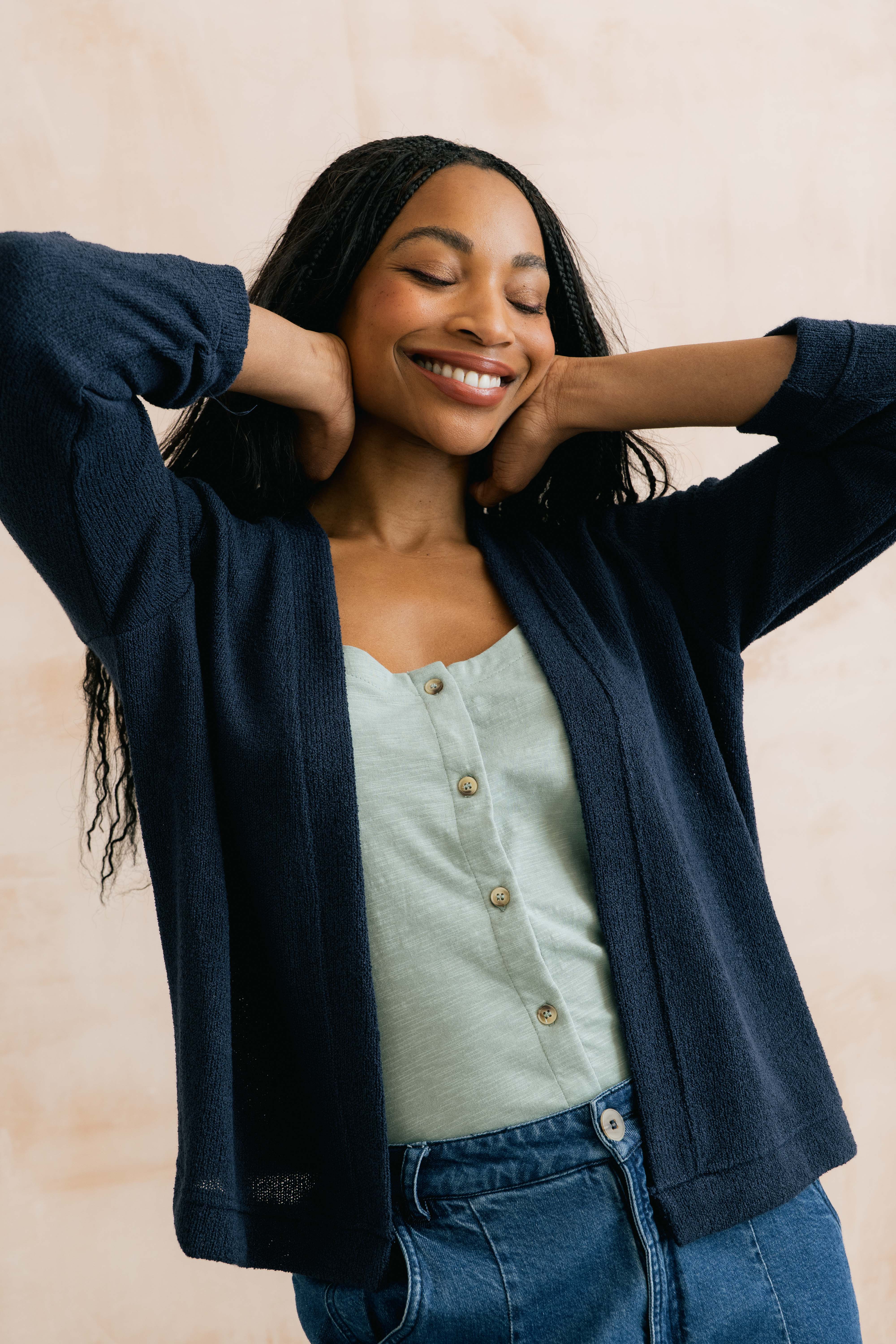 Shore Light Knit Cropped Cardigan Navy