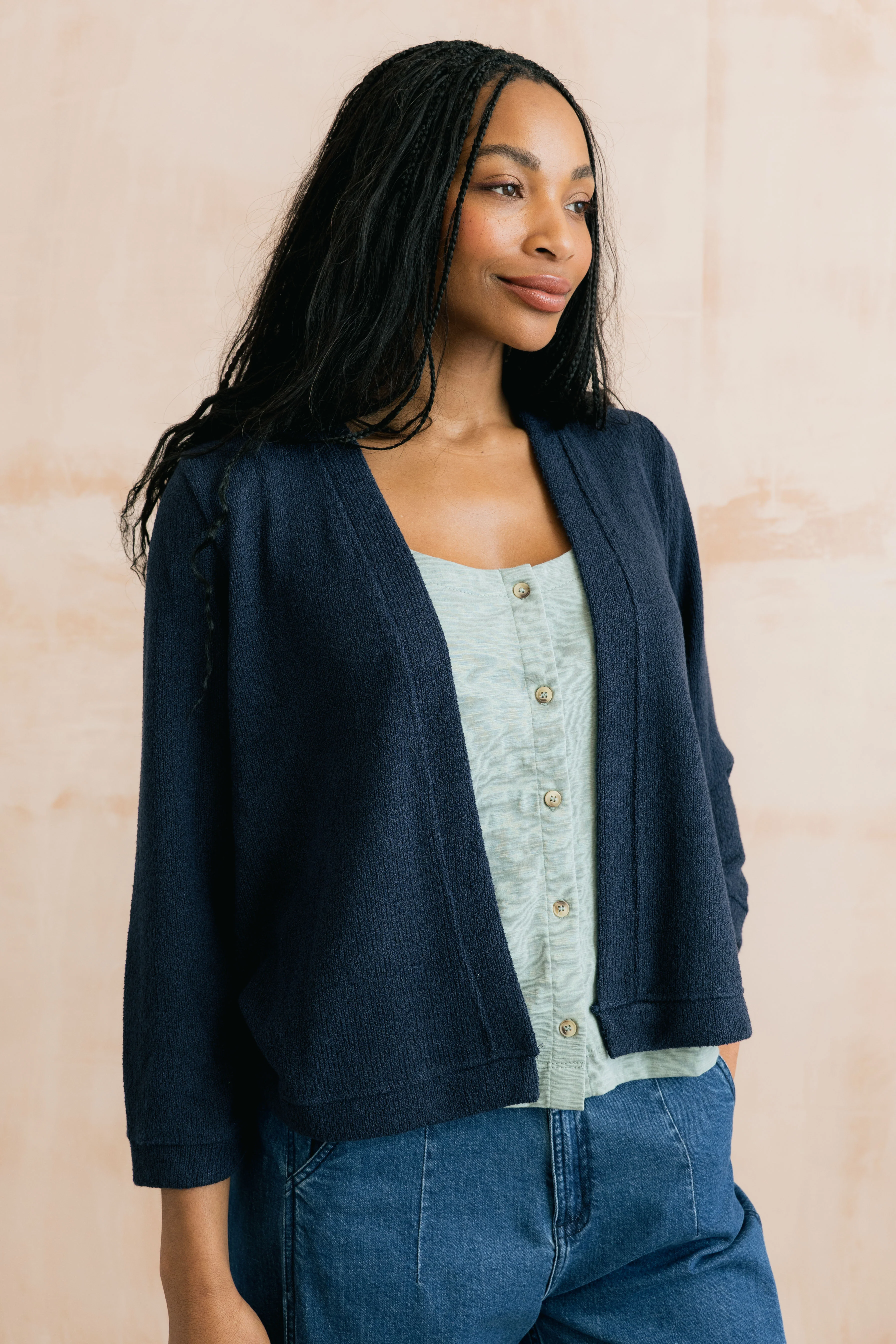 Shore Light Knit Cropped Cardigan Navy - Image 2