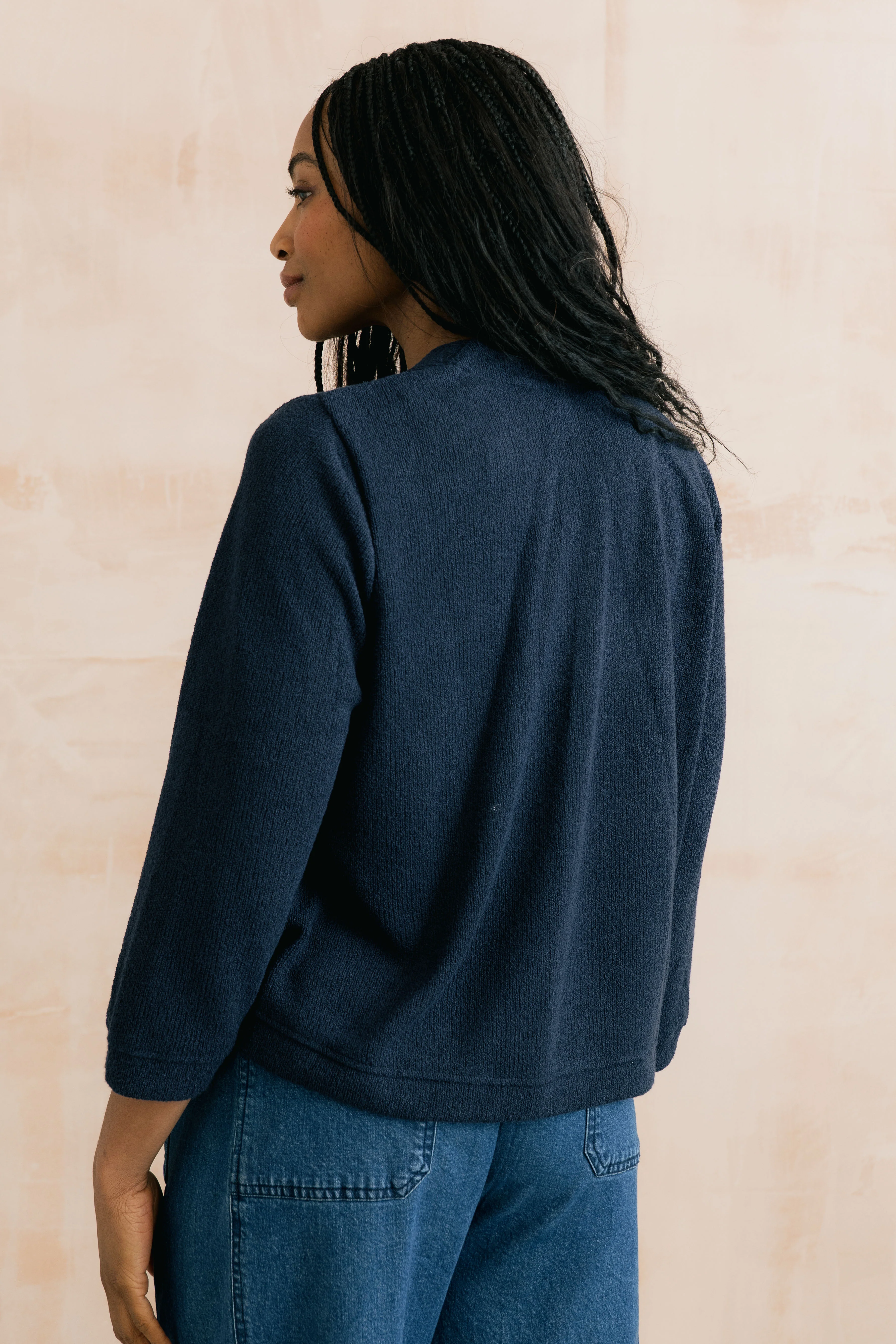Shore Light Knit Cropped Cardigan Navy - Image 4