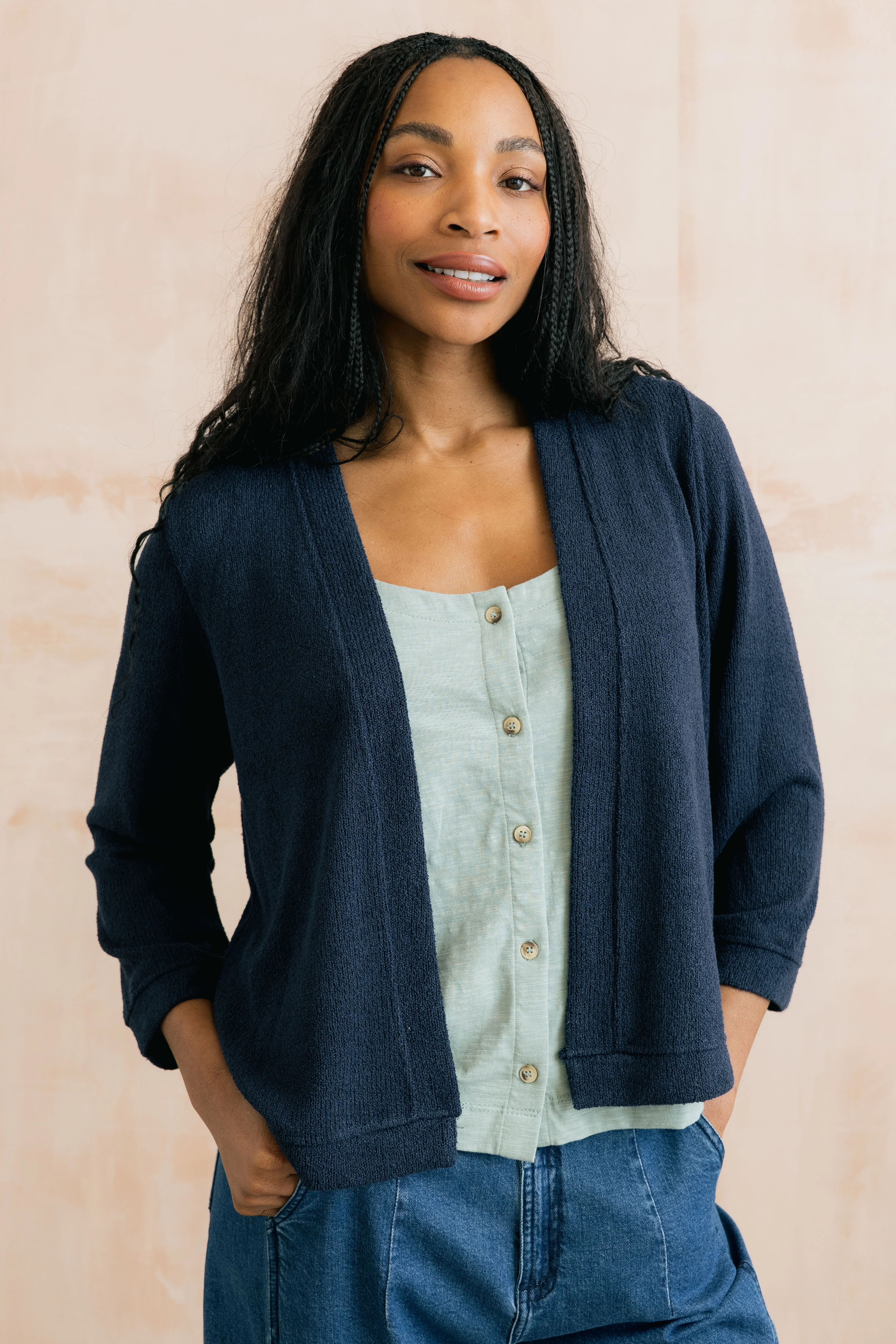 Shore Light Knit Cropped Cardigan Navy - Image 5