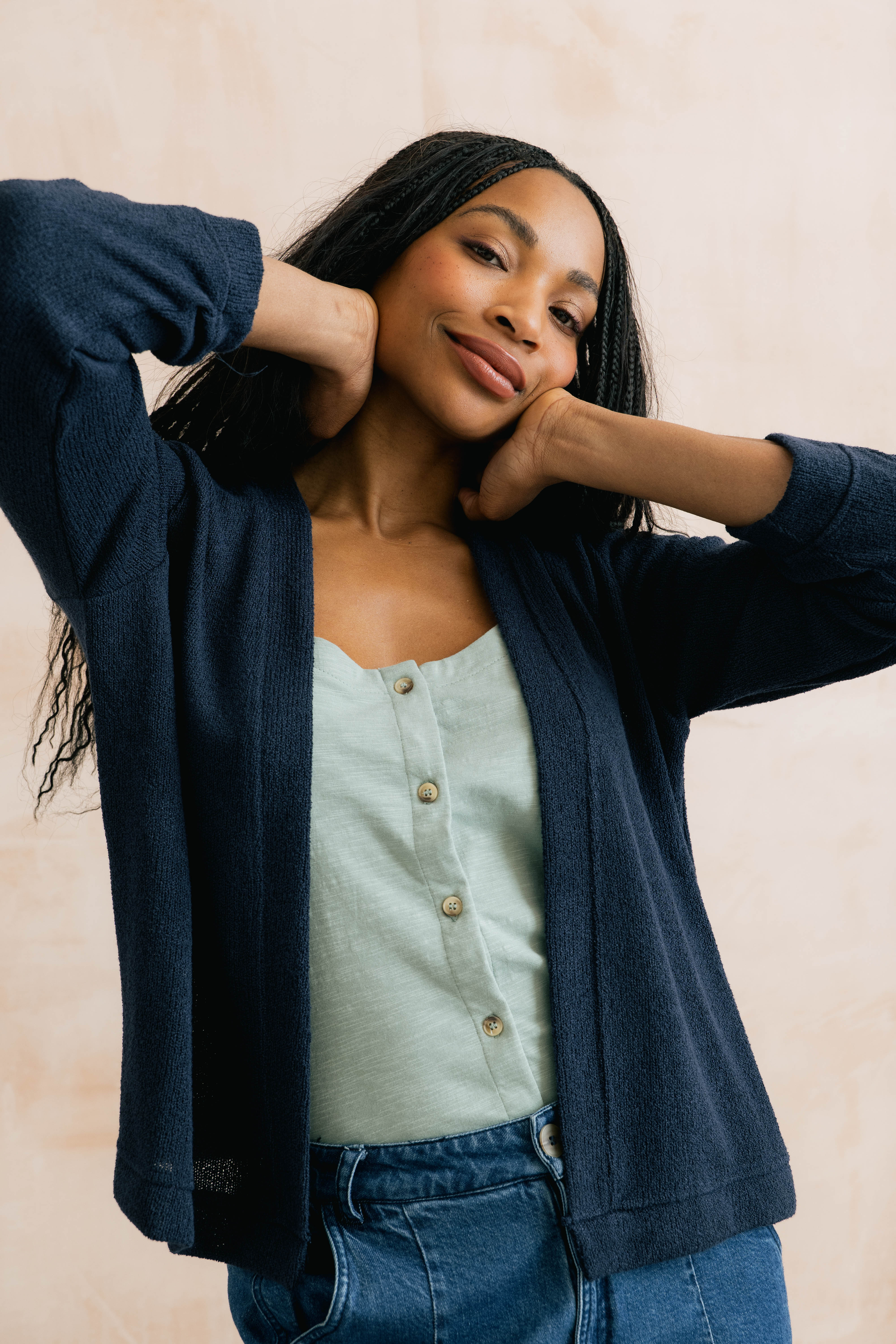 Shore Light Knit Cropped Cardigan Navy - Image 6