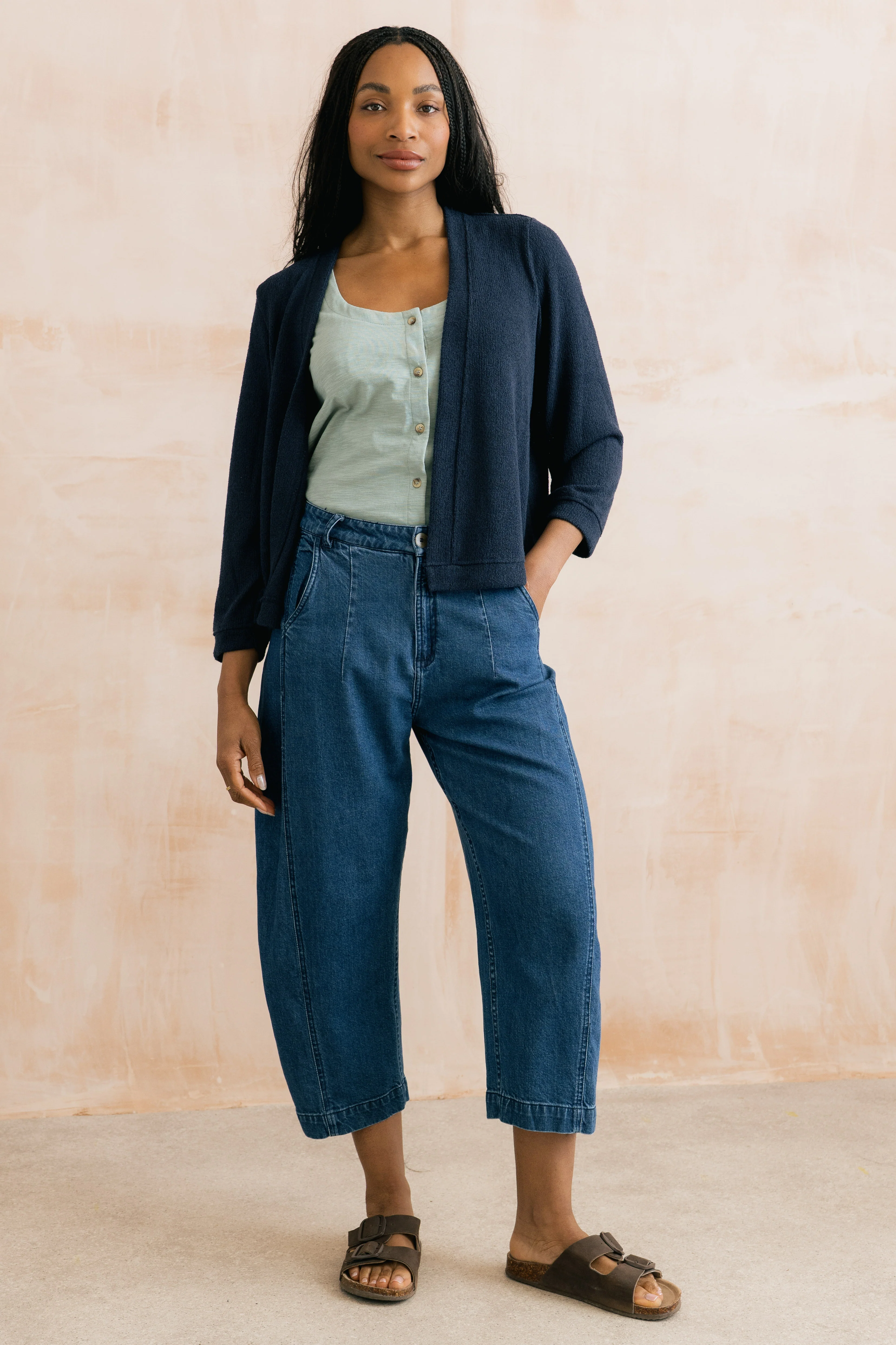 Shore Light Knit Cropped Cardigan Navy - Image 7