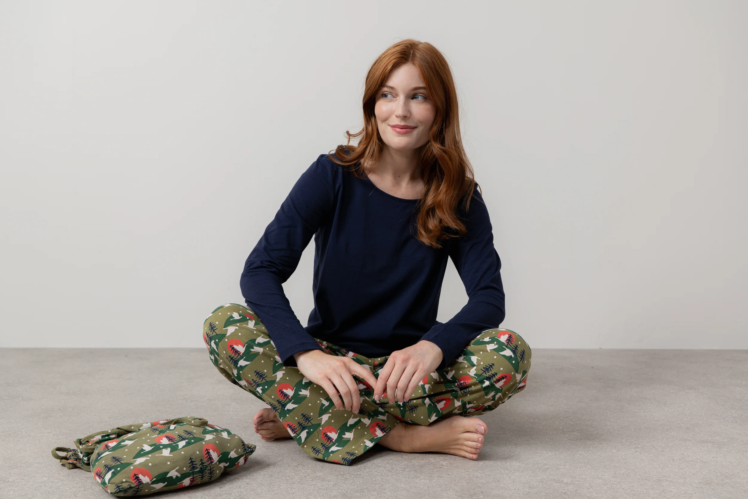 Snow Goose Print Organic Cotton Pyjama Set Olive - Image 10
